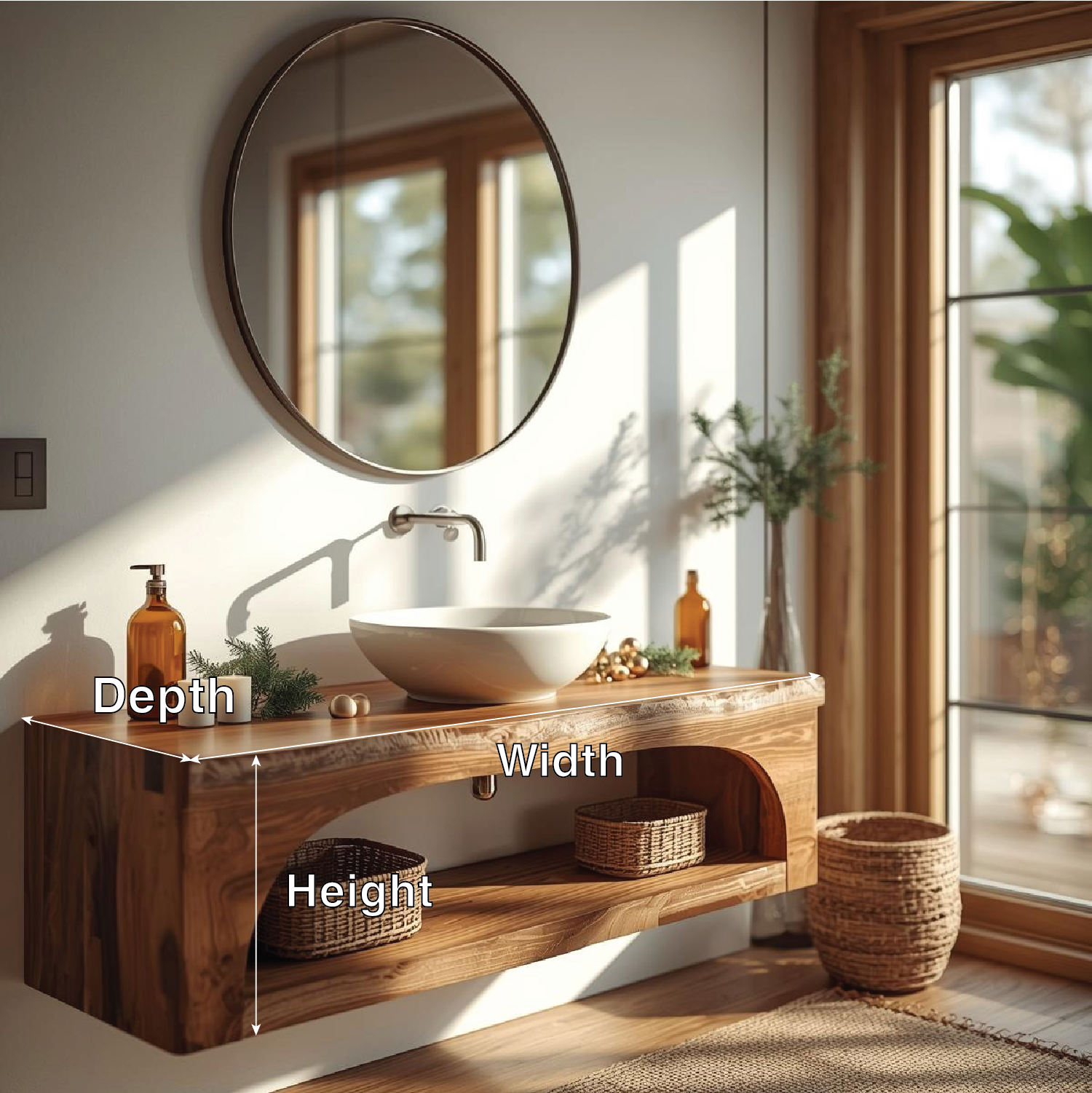 Floating Vanity with Walnut Wood Finish and Spacious Storage Shelf