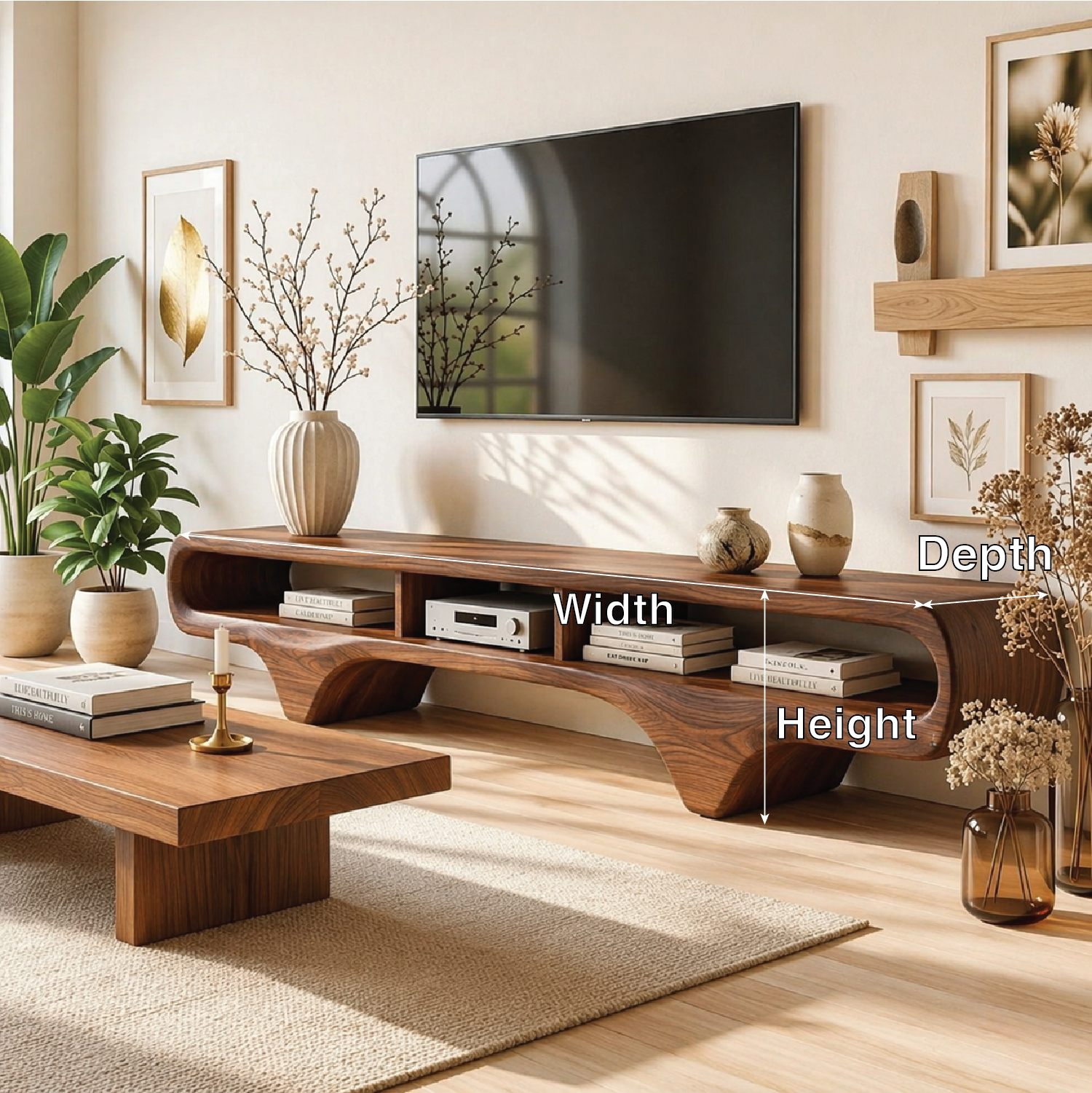 Organic Curved TV Console, Sculptural Media Stand for Luxury Sophisticated Interiors