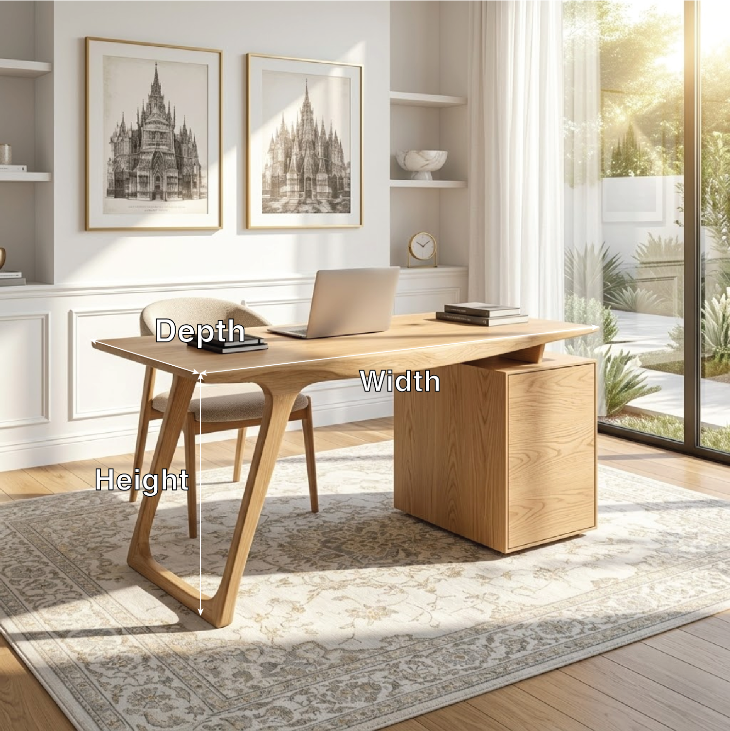 Modern Writing Desk with Drawer Storage Minimal Home Office Table Wooden Workstation