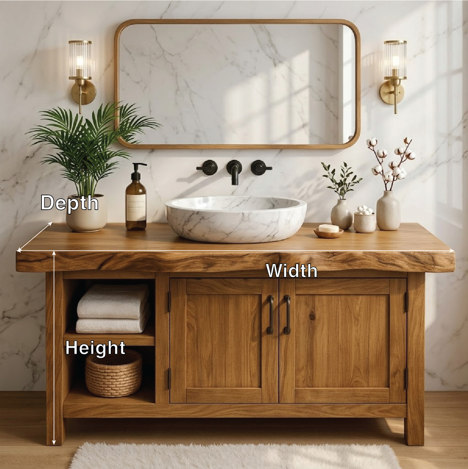 Handcrafted Solid Wood Bathroom Vanity with Live Edge Top and Farmhouse Rustic Design