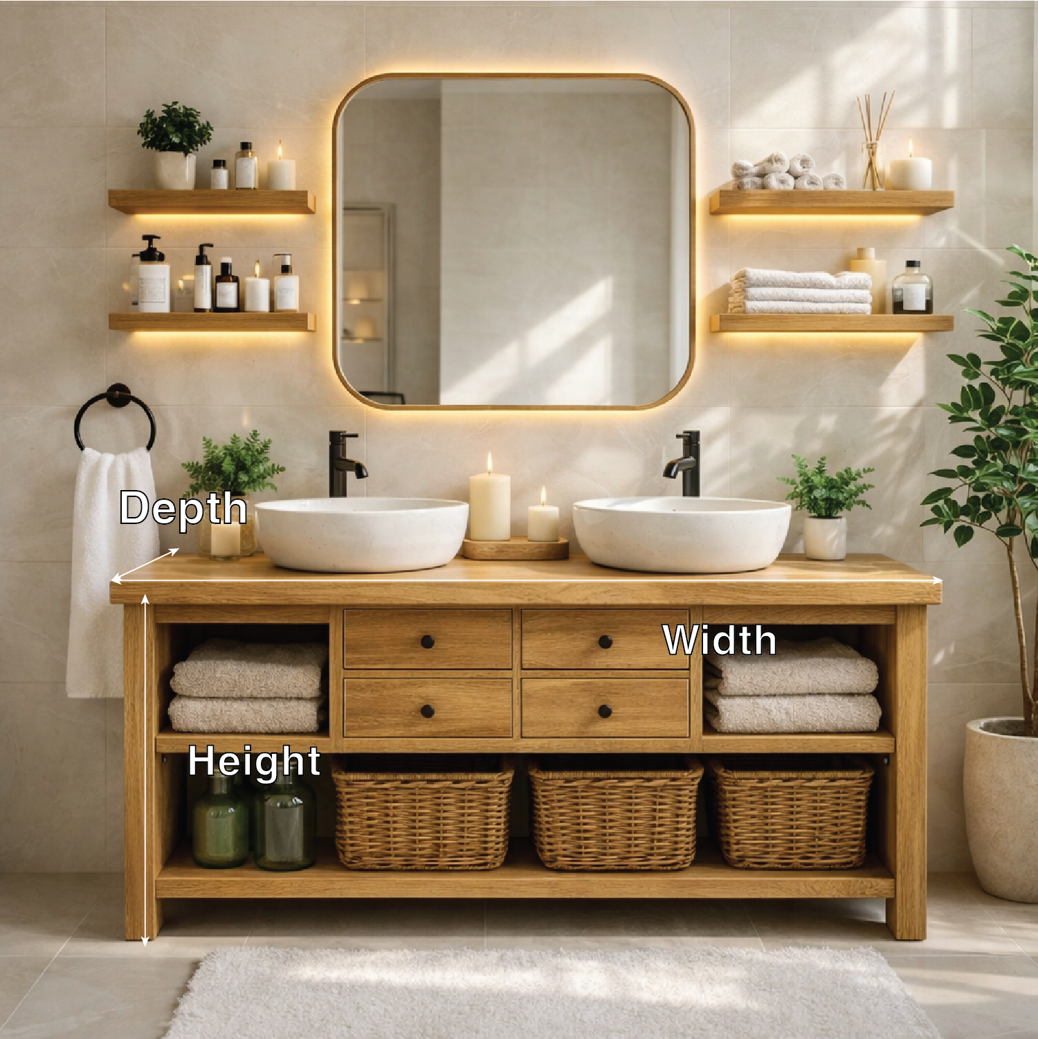 Modern Farmhouse Double Bathroom Vanity Cabinet With Drawers Open Shelf Storage