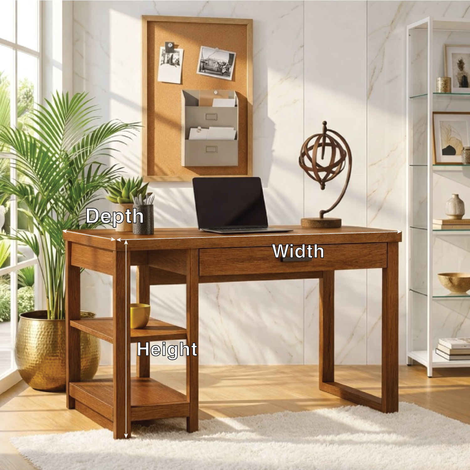 Modern Writing Desk with Shelf and Drawer Home Office Work Table Minimal Design