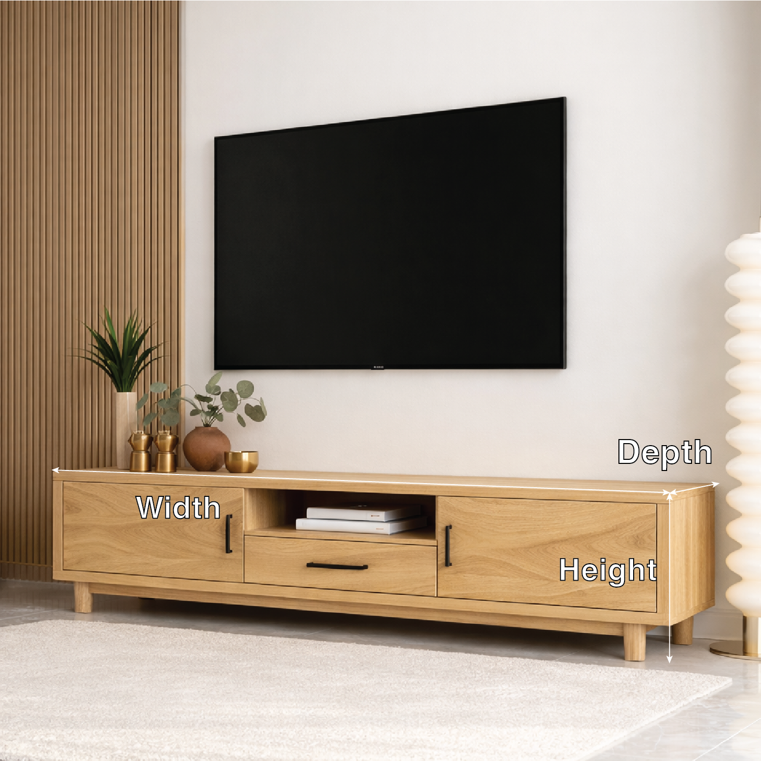 Mid Century Solid Wood TV Stand Wave Front Media Console Modern Entertainment Cabinet