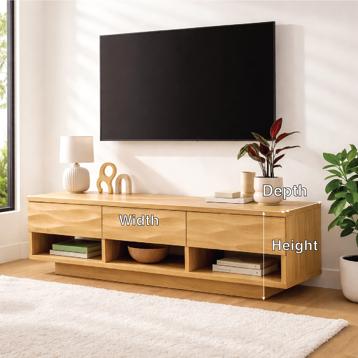 Handcrafted Solid Walnut TV Stand – Modern Wavy Drawer Media Console for Contemporary Homes