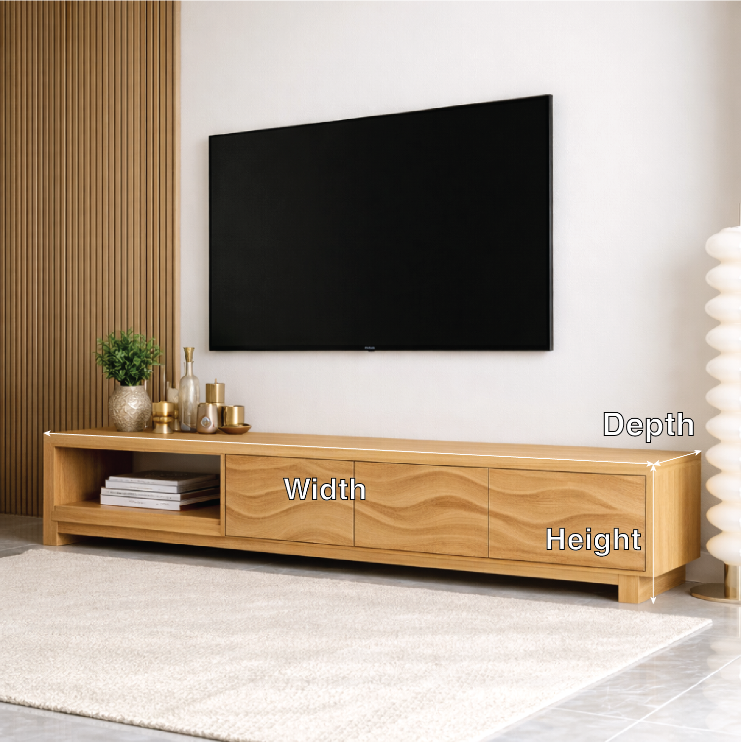 Mid Century Solid Wood TV Stand Wave Front Media Console Long Entertainment Unit