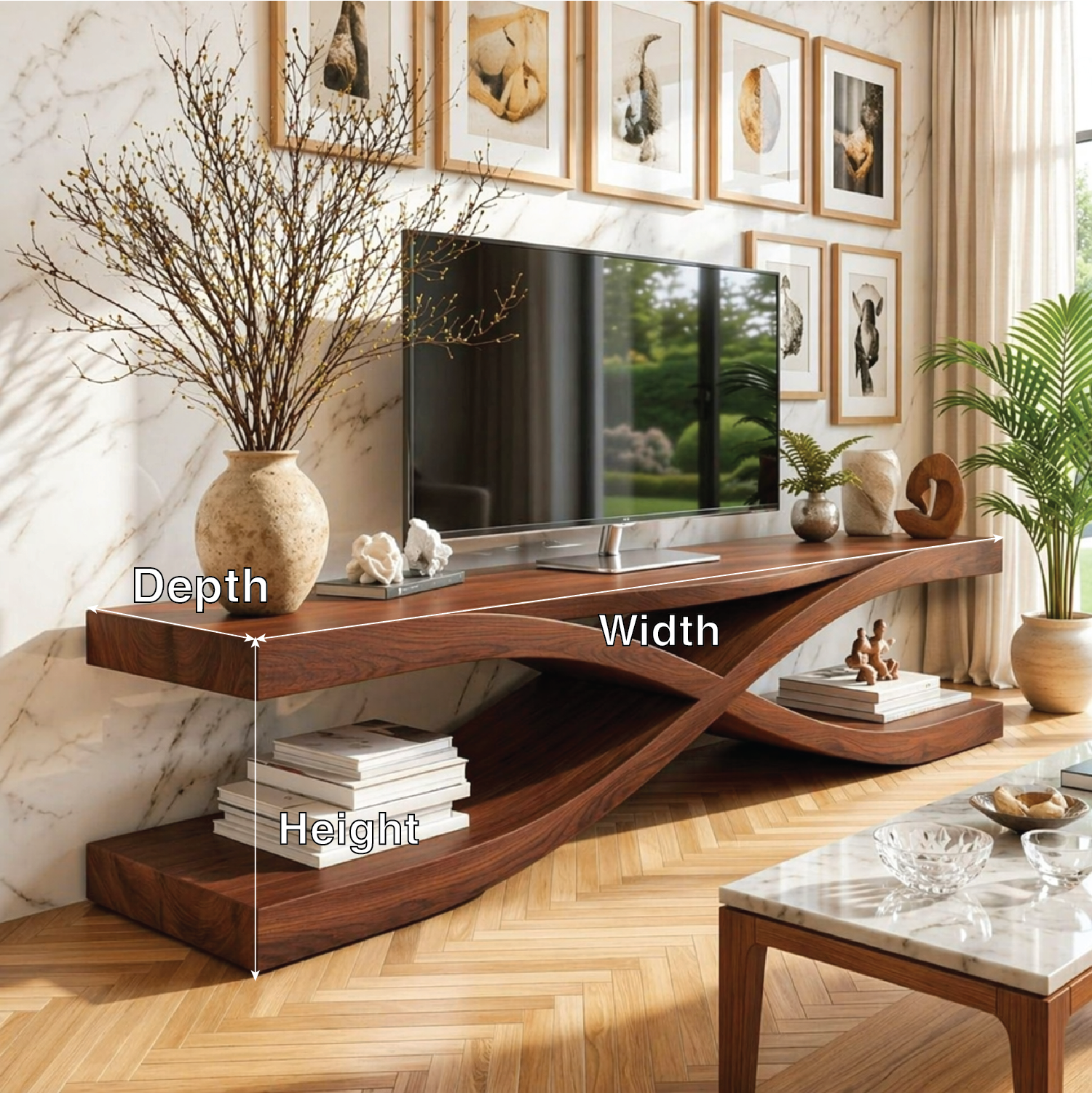 Modern Wave TV Console, Sculptural Media Stand, Minimalist Living Room Cabinet
