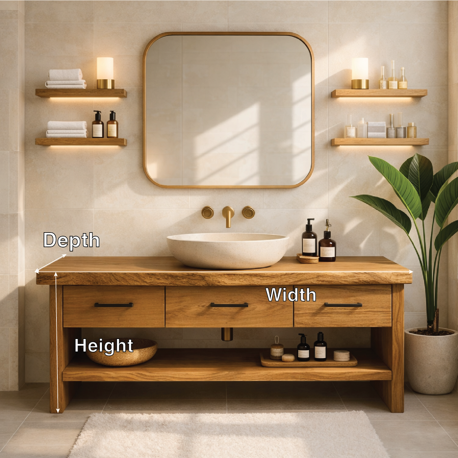 Modern Rustic Solid Wood Bathroom Vanity Cabinet With Drawers And Open Shelf