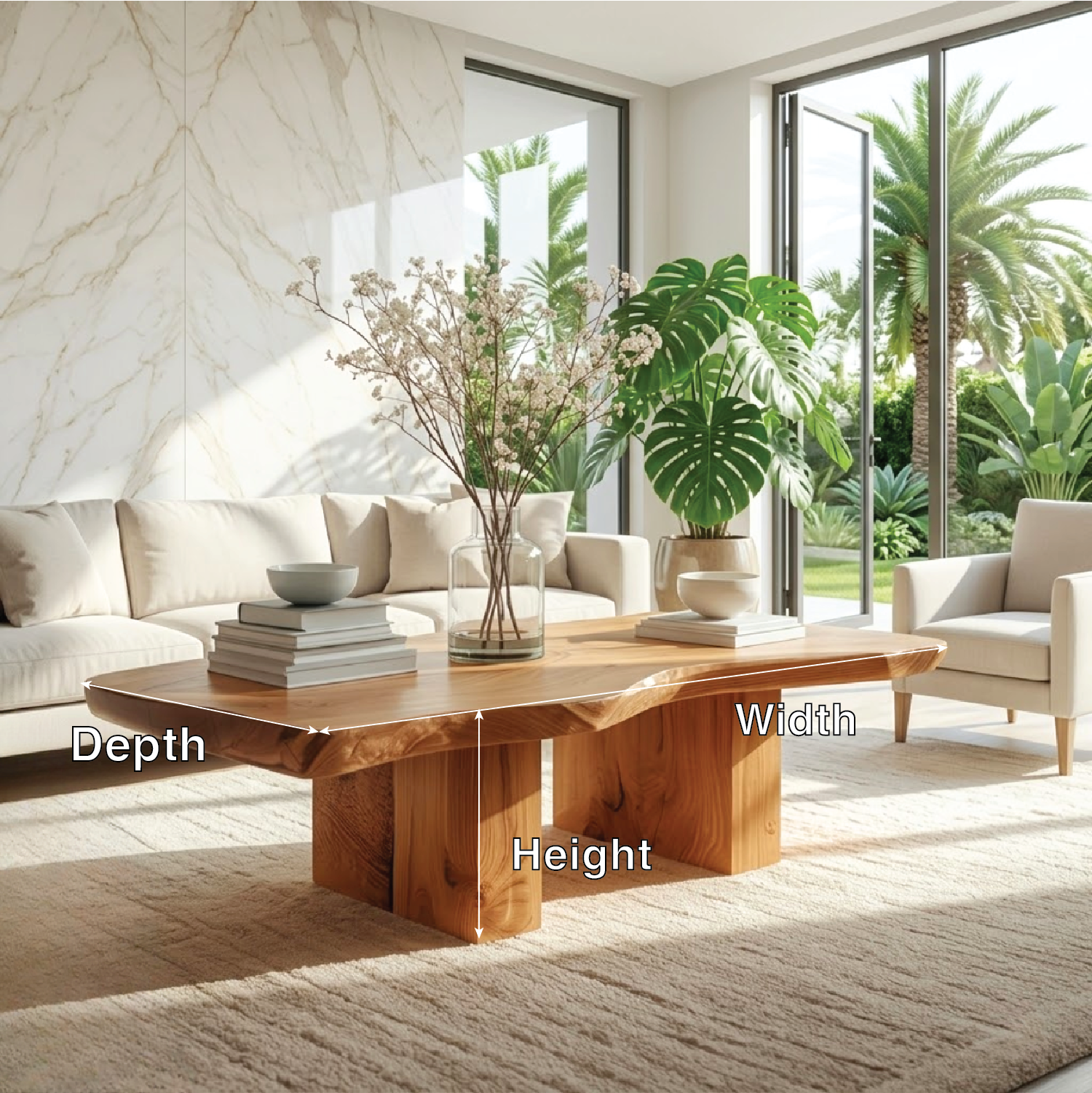 Handcrafted Natural Wood Coffee Table with Sculptural Design
