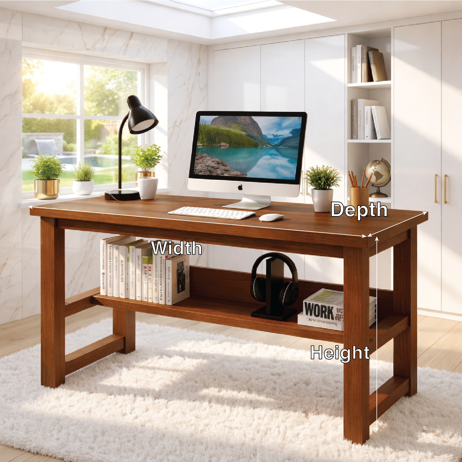 Modern Writing Desk with Open Shelf Home Office Computer Desk Minimal Work Table