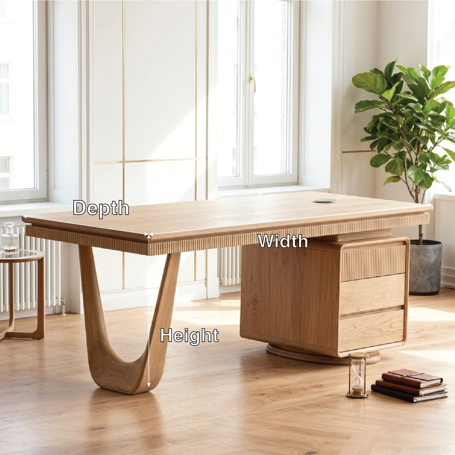 Stylish Executive Desk with Unique Curved Legs and Storage