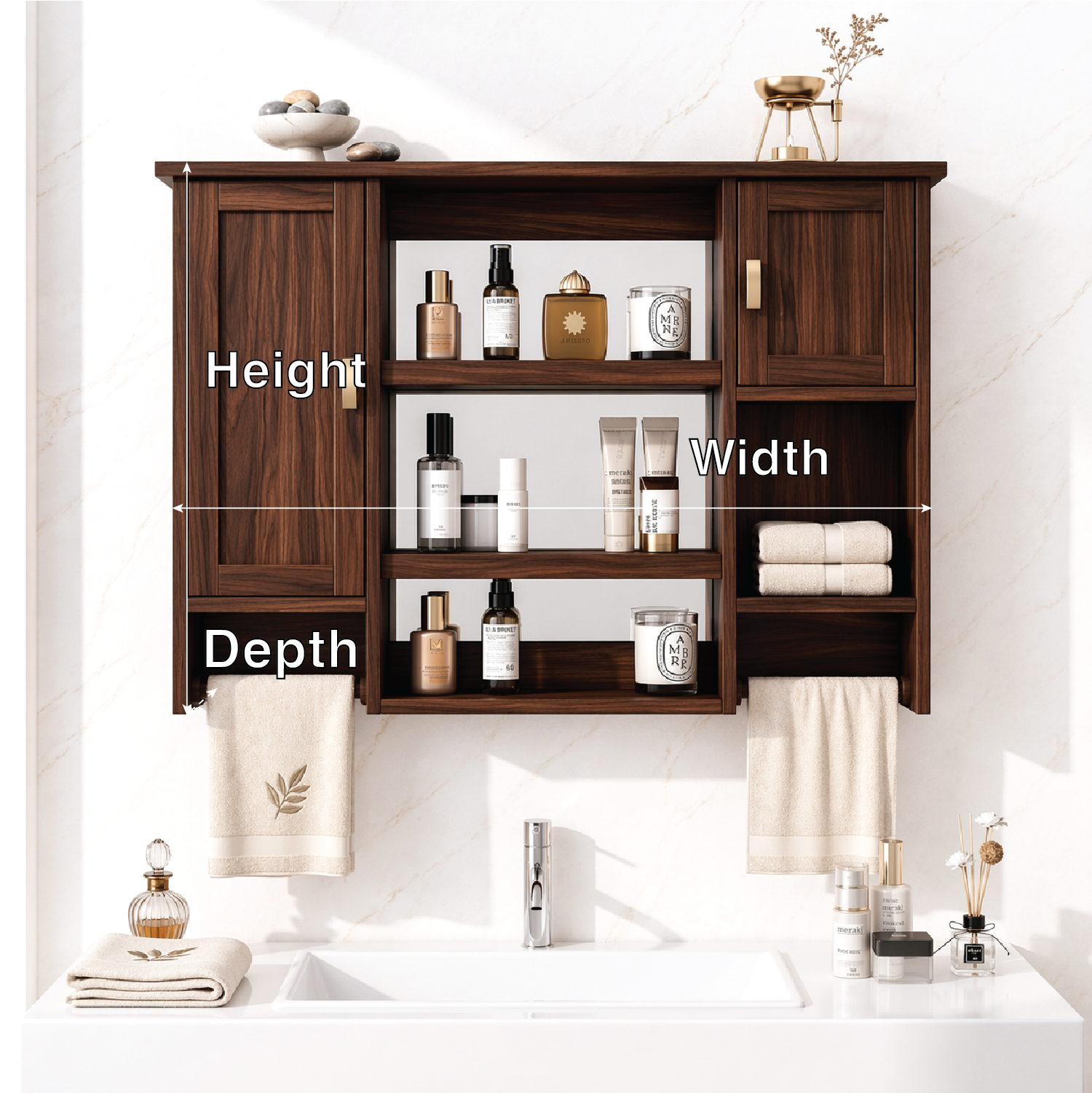 Floating Bathroom Cabinet, Wall-Mounted Vanity Storage Shelf With Towel Bars Unit