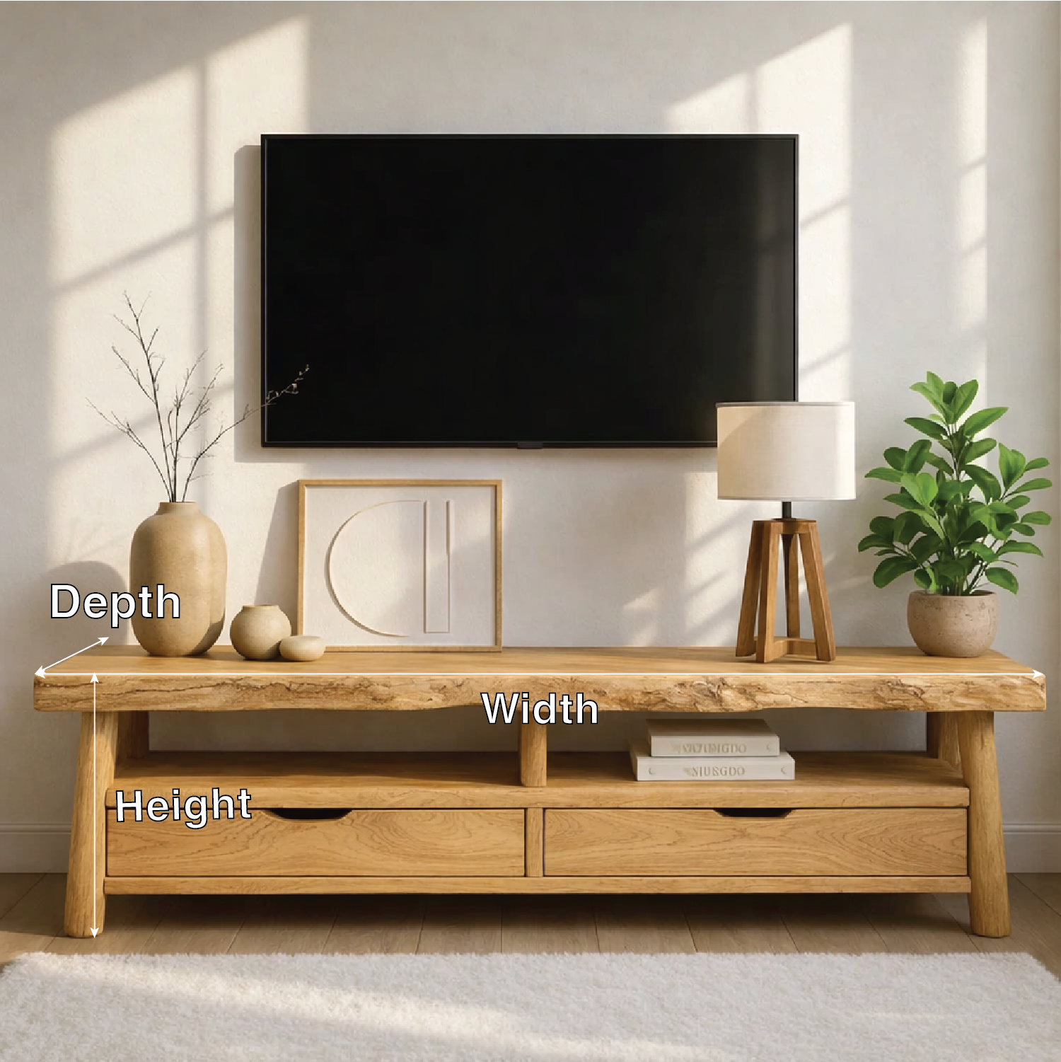 Rustic Wood TV Stand With Drawers and Open Shelf Long Media Console Entertainment Center