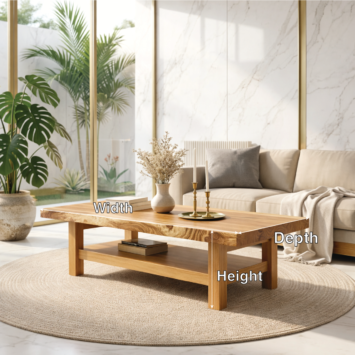 Handcrafted Solid Wood Coffee Table with Open Shelf and Natural Finish