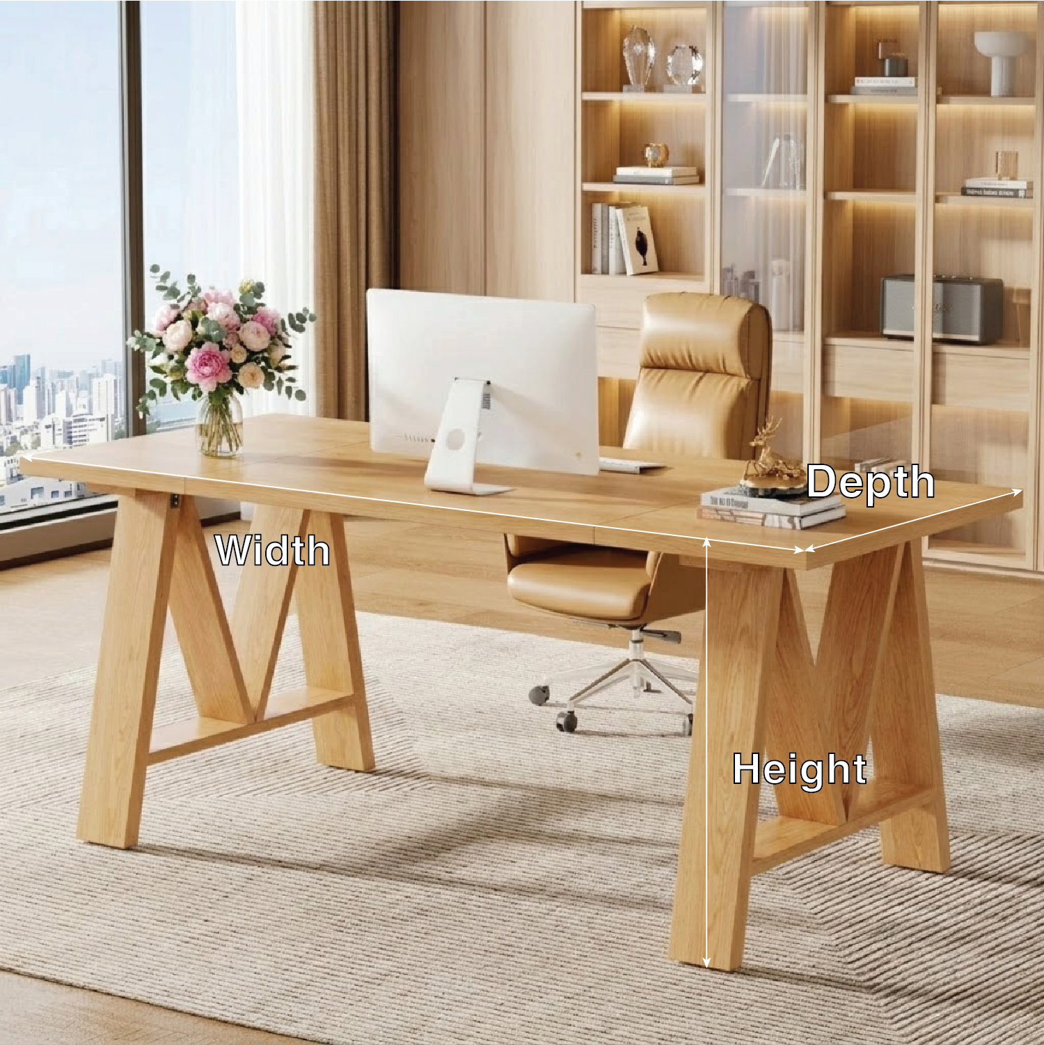 Modern Office Desk with Unique "M" Shape Legs and Spacious Workspace