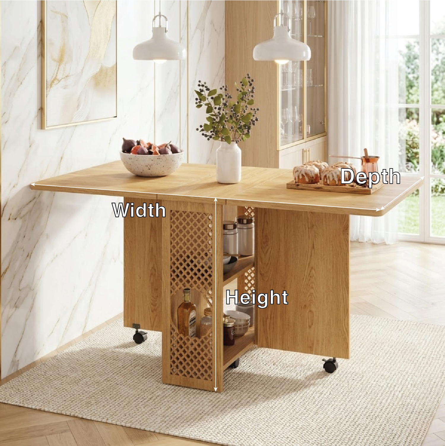 Rolling Kitchen Island with Drop Leaf Table, Storage Shelves, Folding Dining Cart for Small Spaces