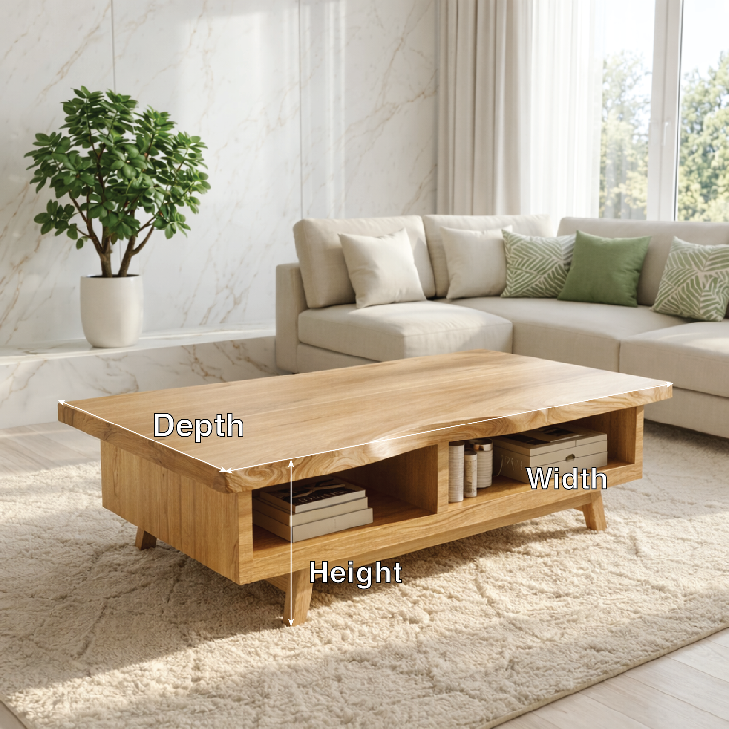 Handcrafted Walnut Coffee Table with Storage, Natural Wood Living Room Furniture