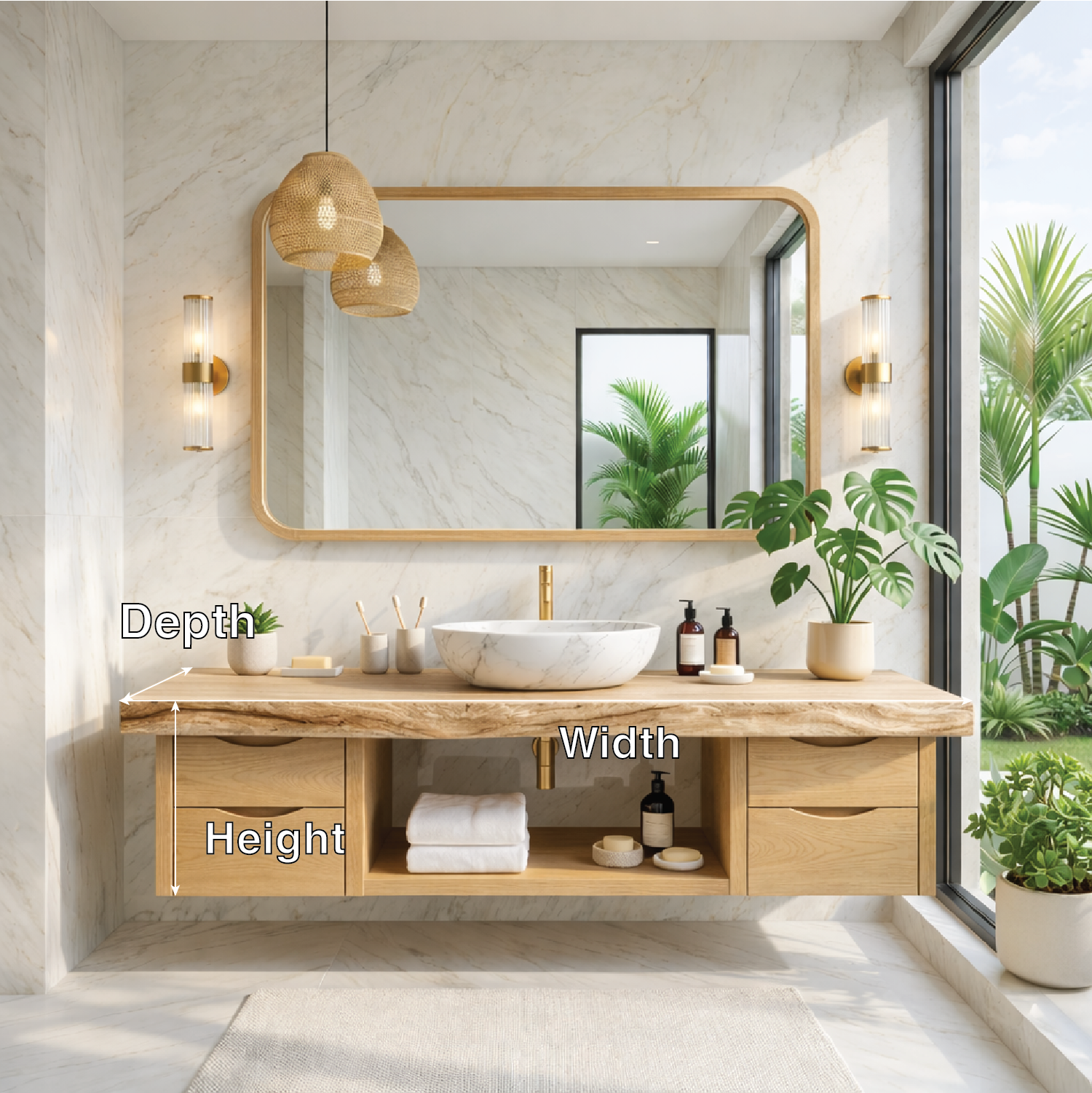 Floating Bathroom Vanity with Natural Wood, Modern Design, and Spacious Storage