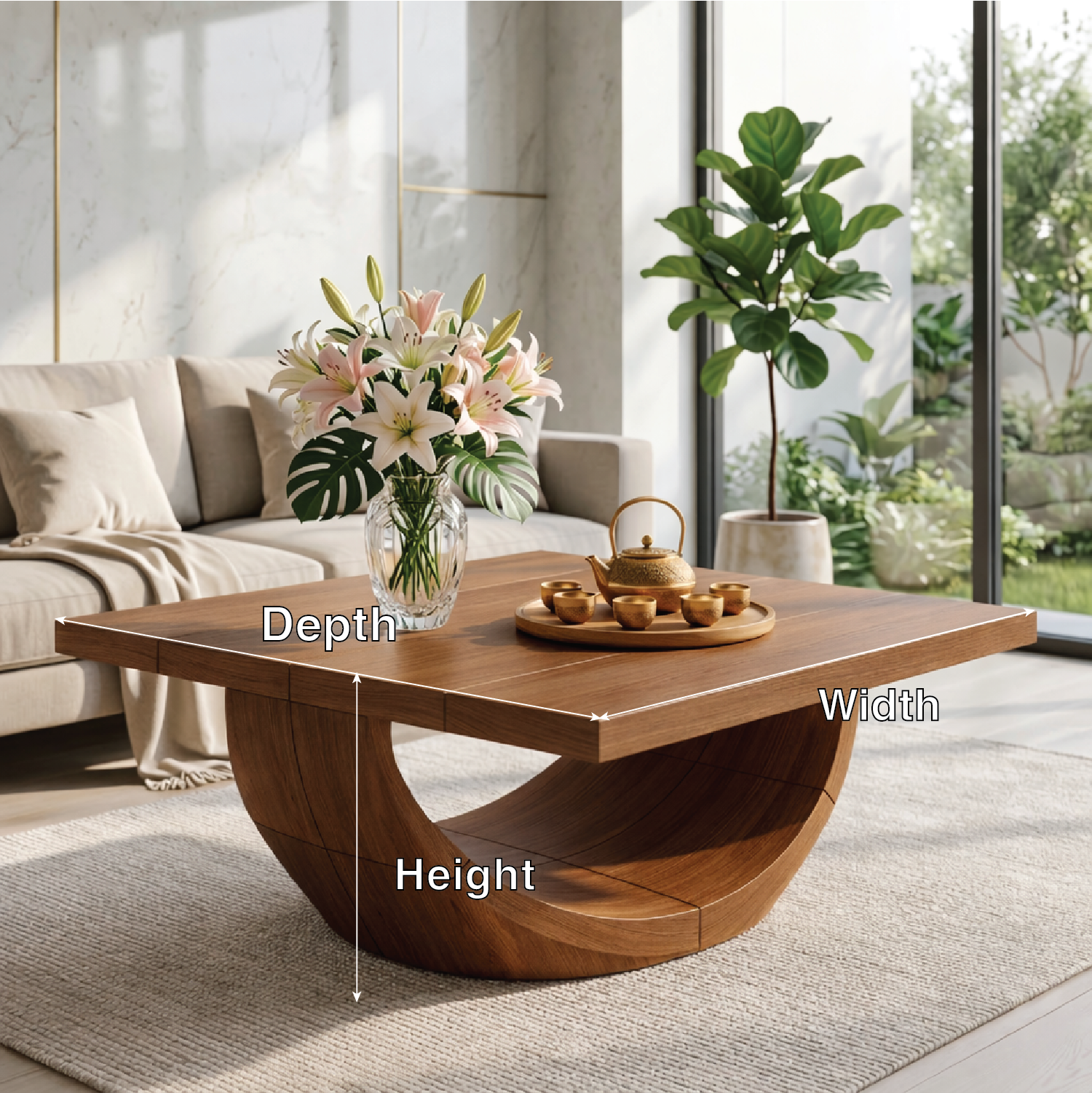 Unique Curved Wooden Coffee Table, Modern Minimalist Living Room Furniture