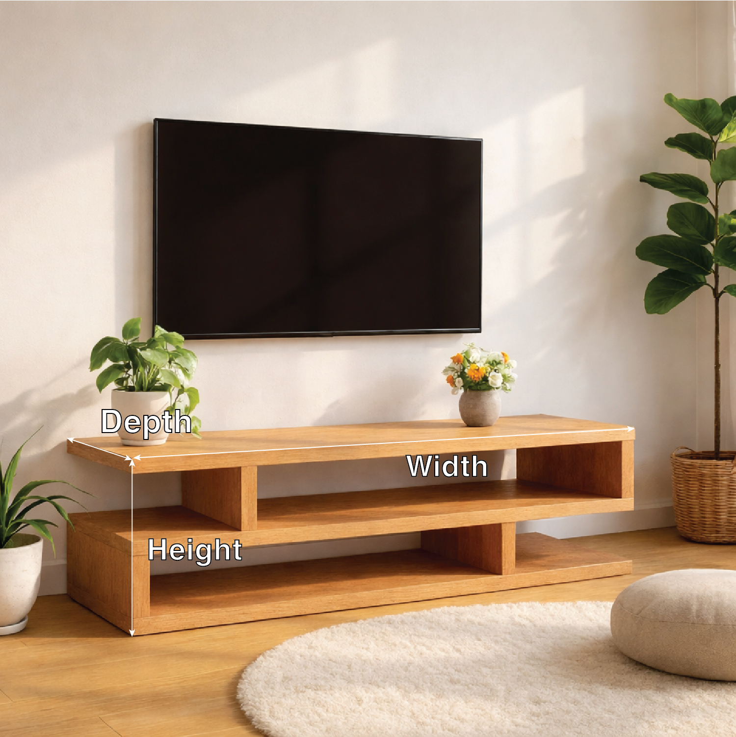 Minimalist Wood TV Stand Long Modern Media Console Low Profile Entertainment Center