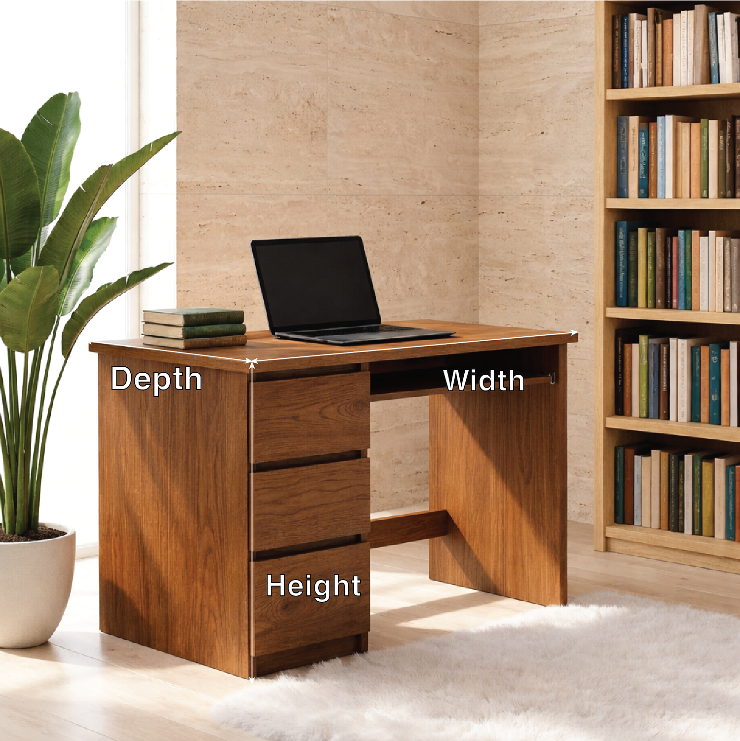Modern Office Desk with Storage Drawers Compact Writing Desk Home Workspace Table