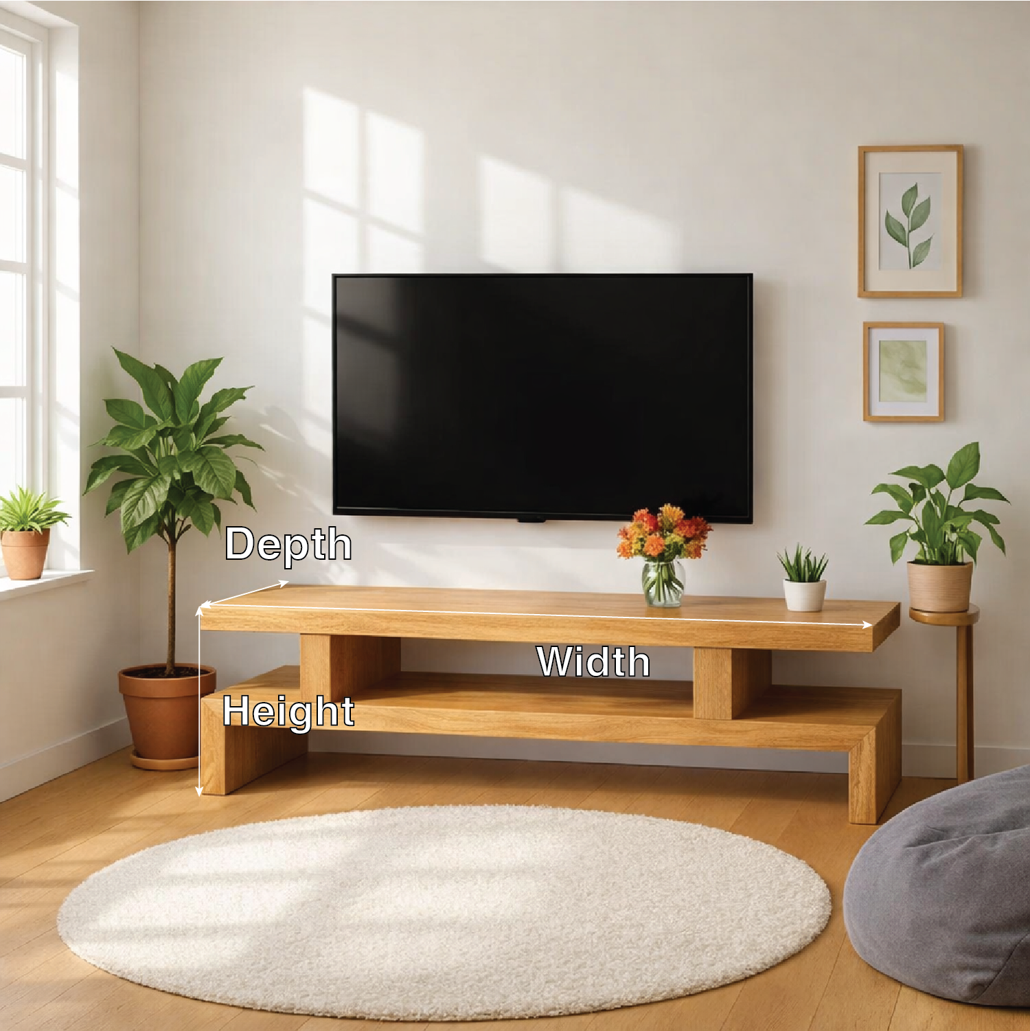 Minimalist Solid Wood TV Stand Modern Media Console Low Profile Entertainment Center Table