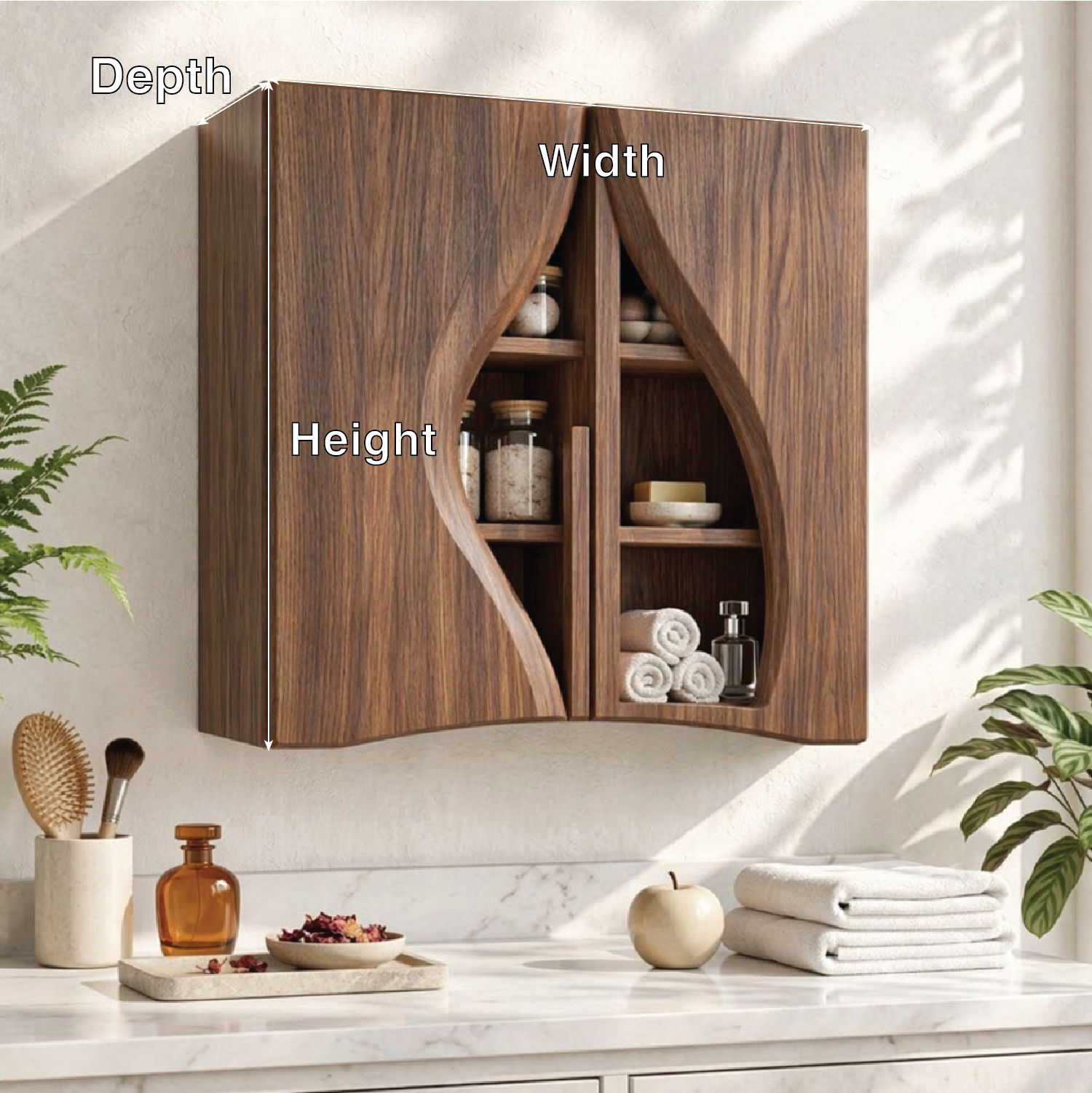 Floating Bathroom Cabinet, Modern Curved Wall Mounted Vanity Storage Organizer Unit