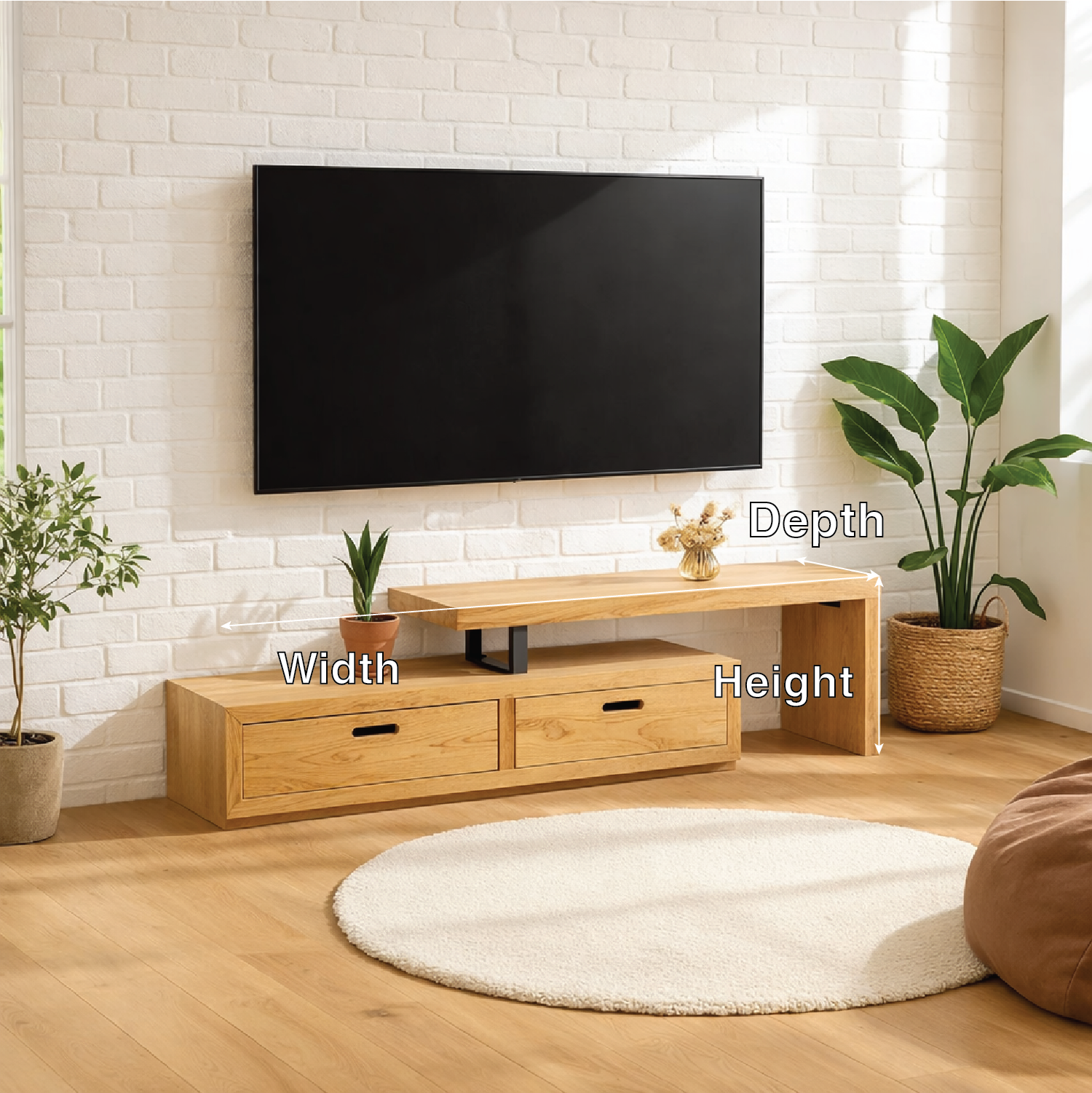 Modern Solid Wood TV Stand Minimalist Media Console Low Entertainment Center Cabinet