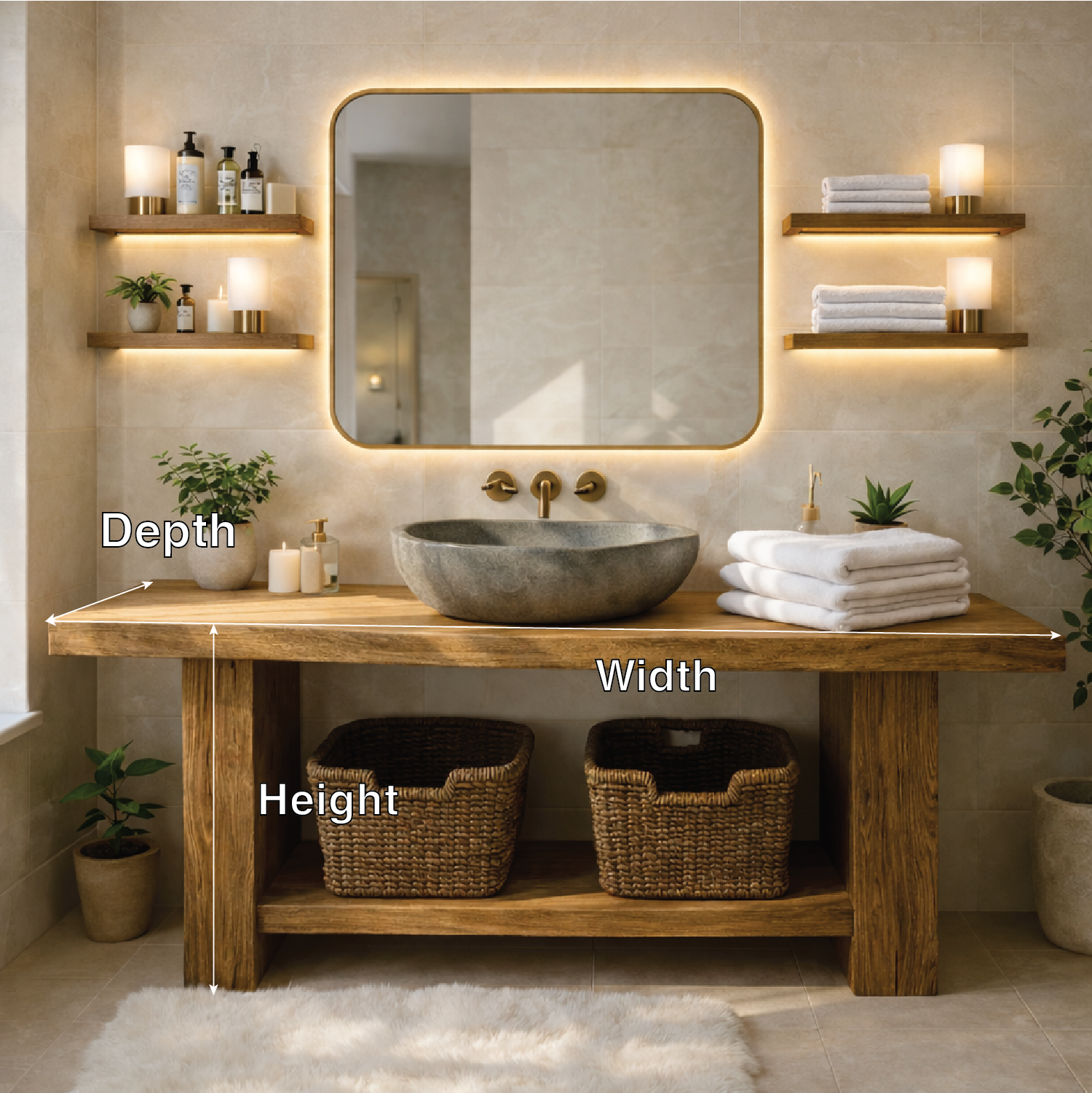 Rustic Solid Wood Bathroom Vanity Table With Open Shelf Farmhouse Bathroom Cabinet