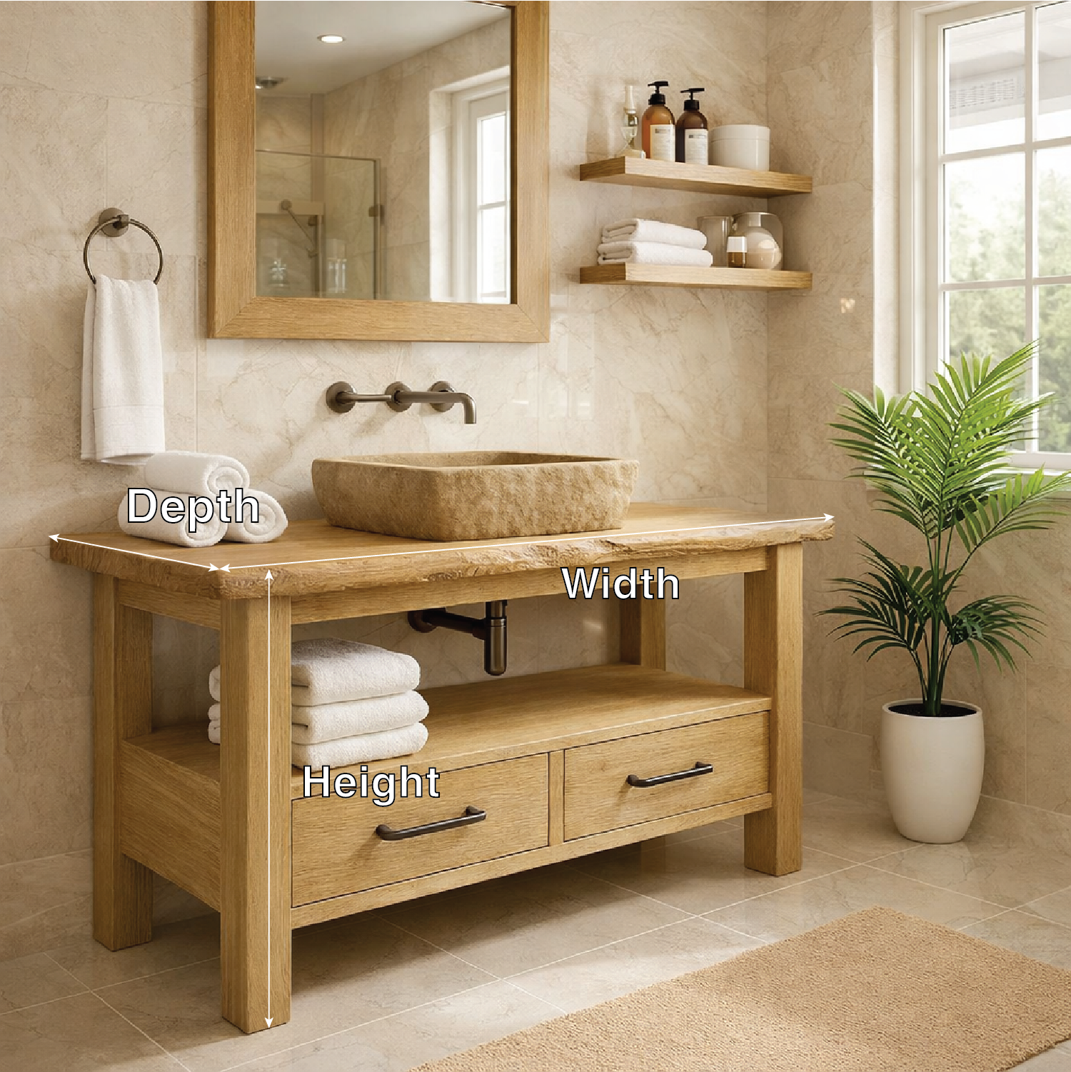 Rustic Solid Wood Bathroom Vanity Cabinet With Drawers And Storage Shelf