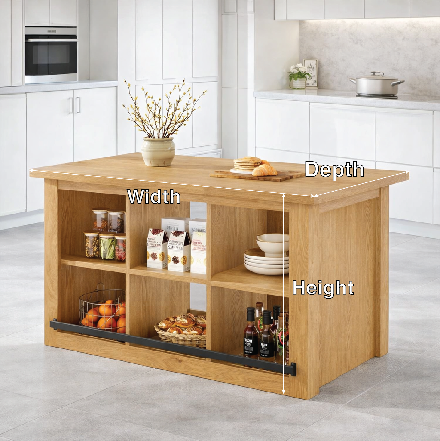 Large Kitchen Island with Open Storage Cubes, Modern Prep Table for Kitchen Dining Space