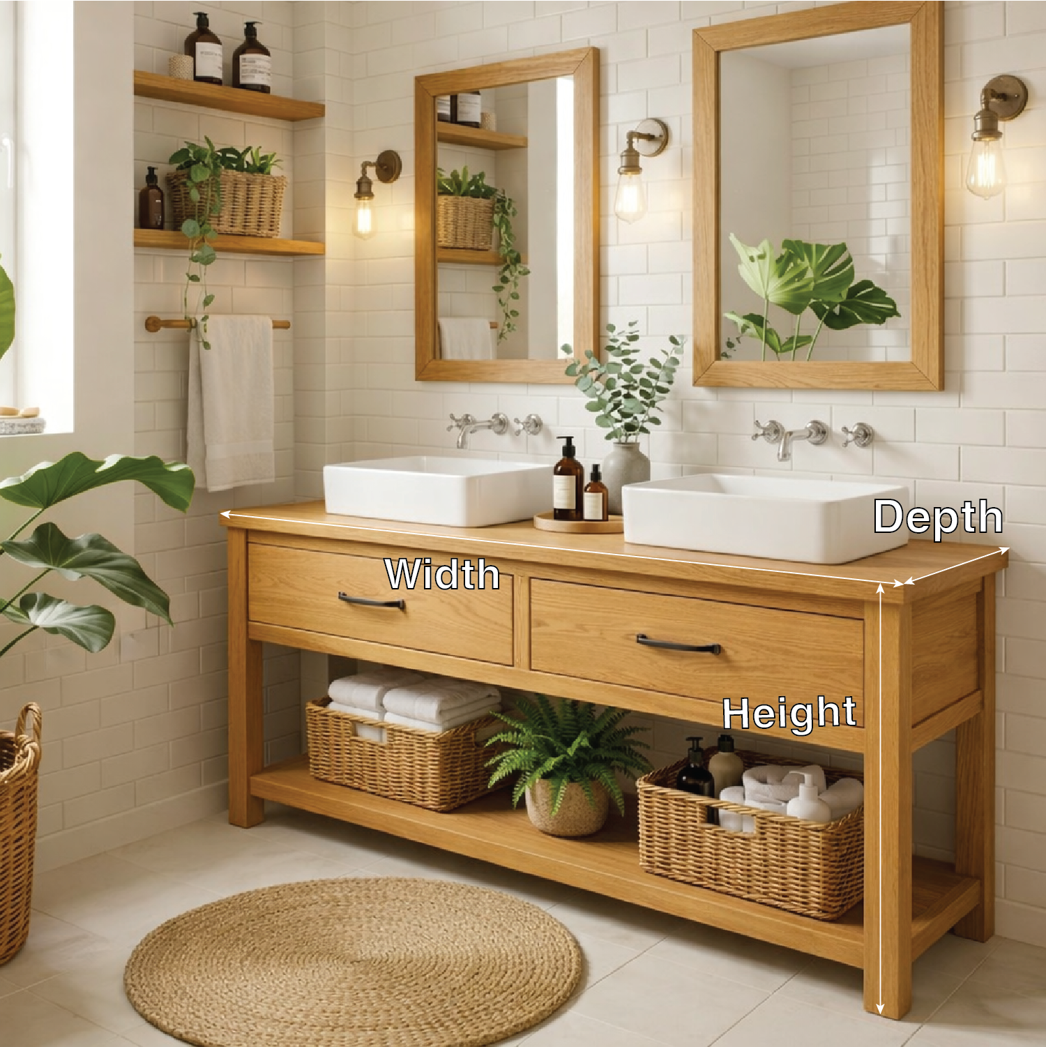 Modern Farmhouse Bathroom Vanity Cabinet Double Sink Base Wood Bathroom Console Storage