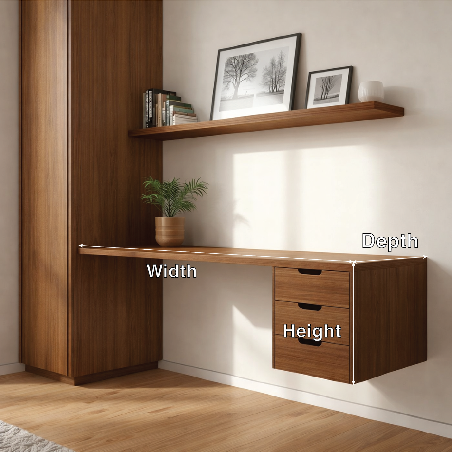 Floating Oak Desk with Drawer – Minimal Wall-Mounted Workspace