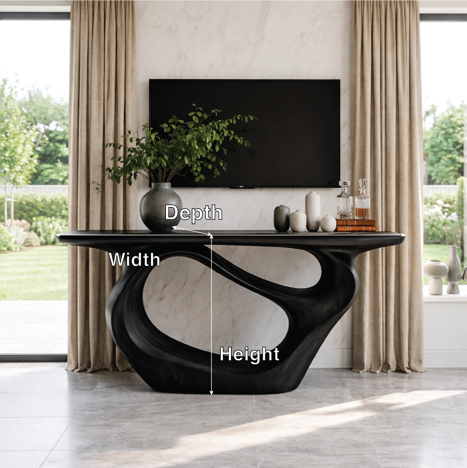 Solid Wood Console Table with Organic Curved Base, Modern Artistic Design