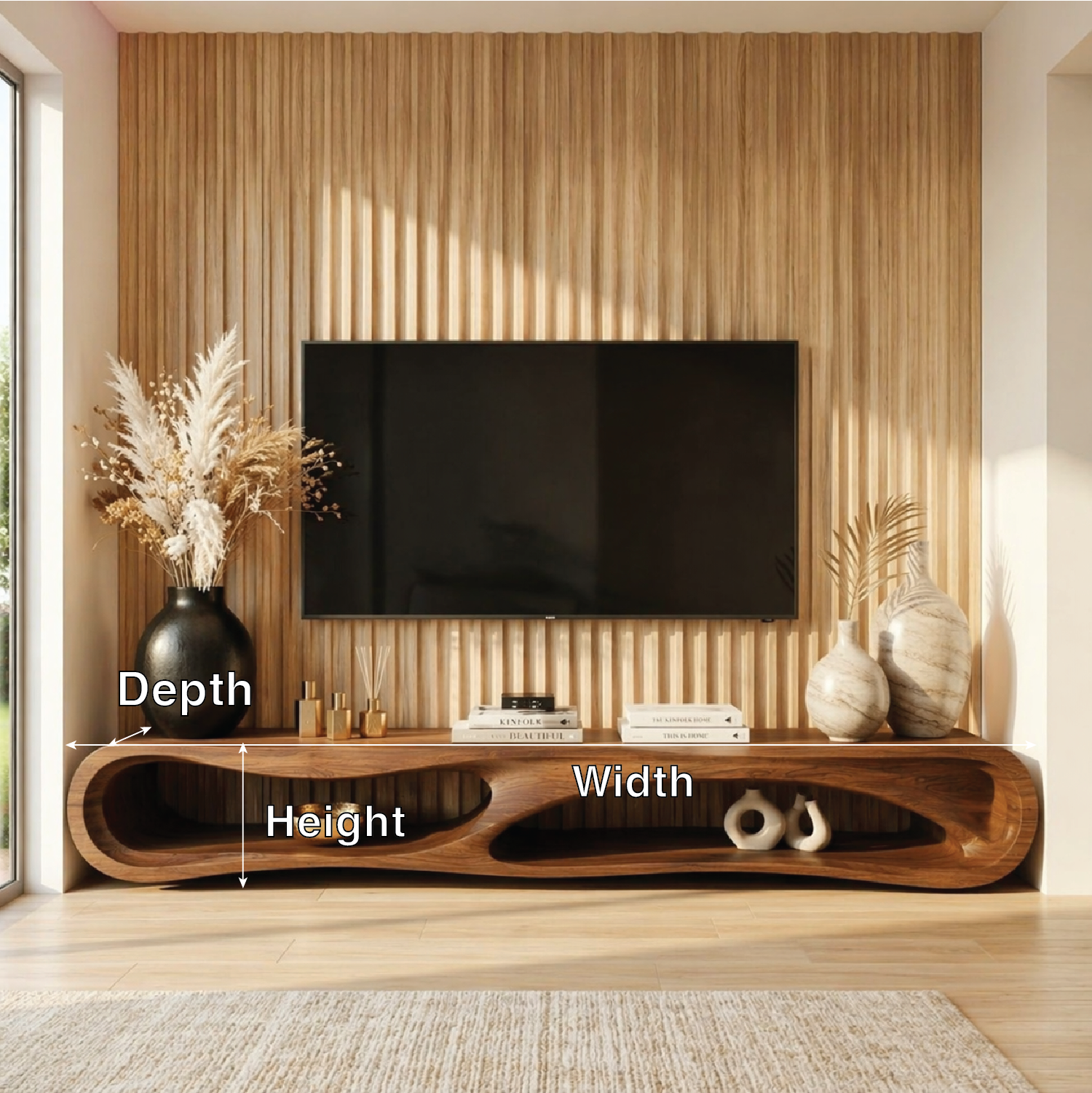 Organic Curved Entertainment Console, Sculptural TV Stand for Luxury Living Rooms