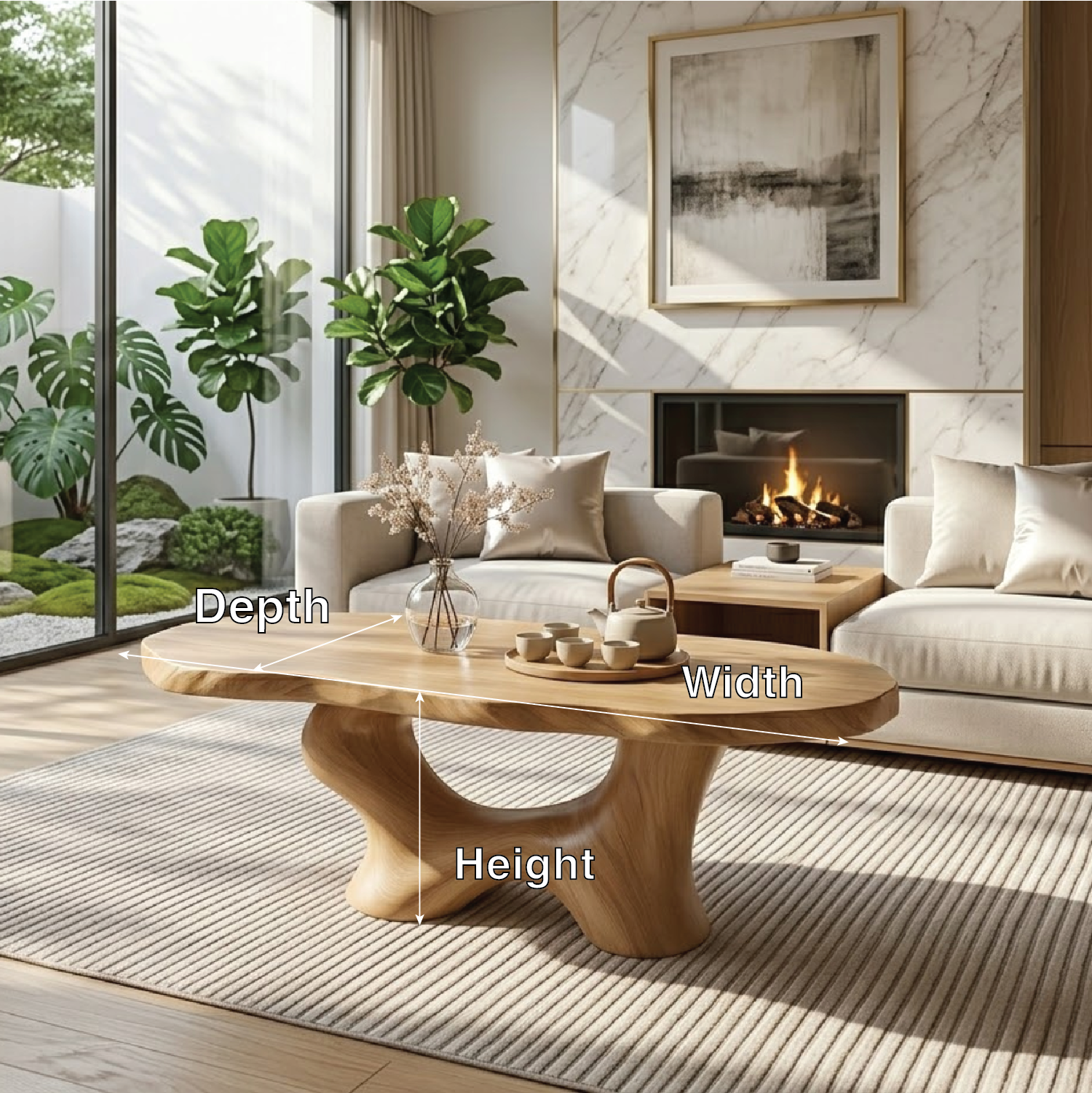 Modern Handcrafted Coffee Table, Sculptural Wooden Design with Elegant Curves