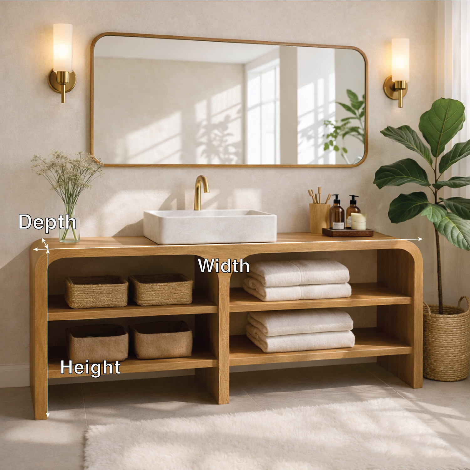 Modern Wooden Bathroom Vanity with Open Shelving