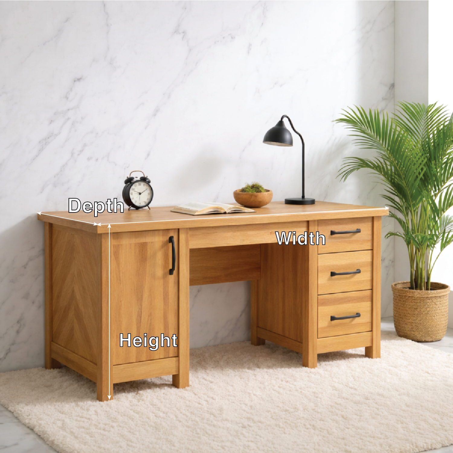 Modern Home Office Desk with Storage Drawers Wooden Writing Table Workstation