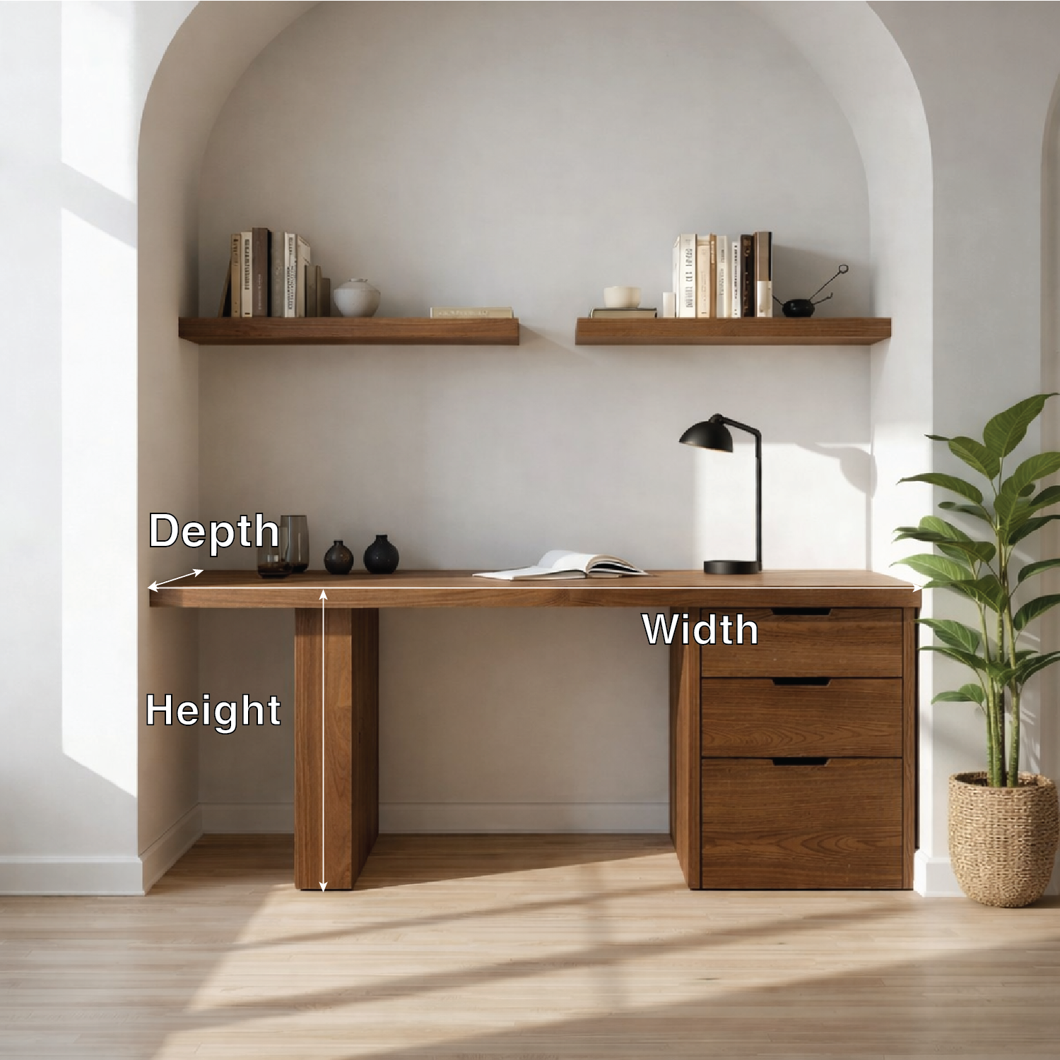 Solid Wood Writing Desk with Drawers Modern Minimalist Home Office Table