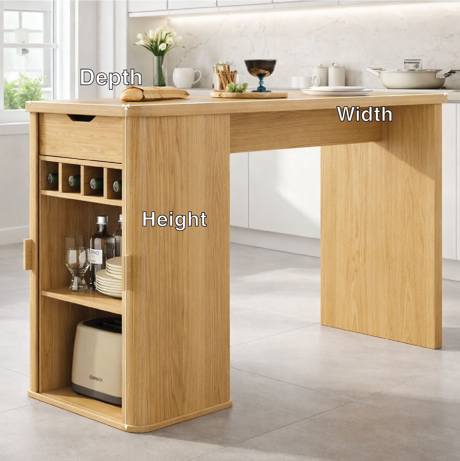 Modern Kitchen Island with Storage, Rolling Prep Table, Kitchen Cart with Wine Rack Cabinet