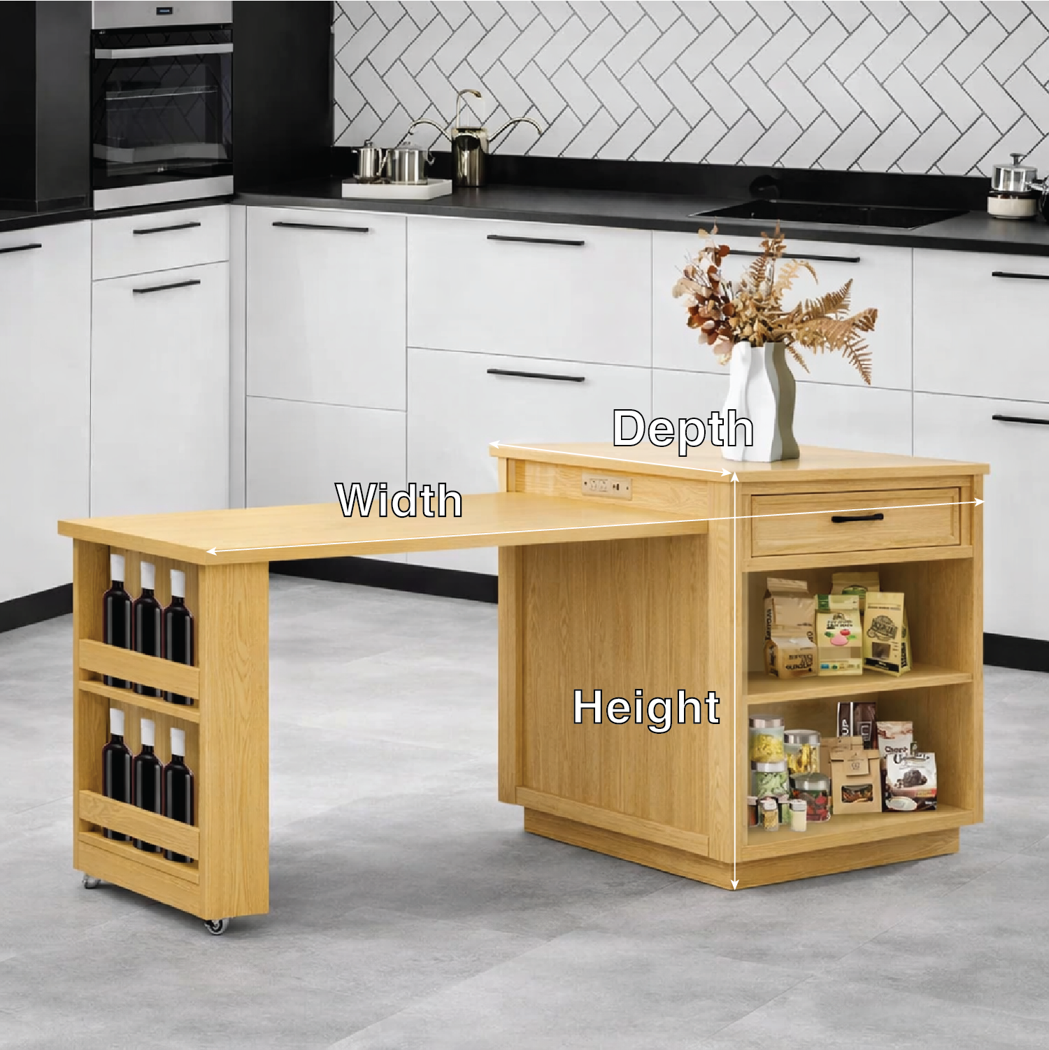 Rolling Kitchen Island with Extendable Table, Storage Cabinet, Modern Prep Station for Dining Space
