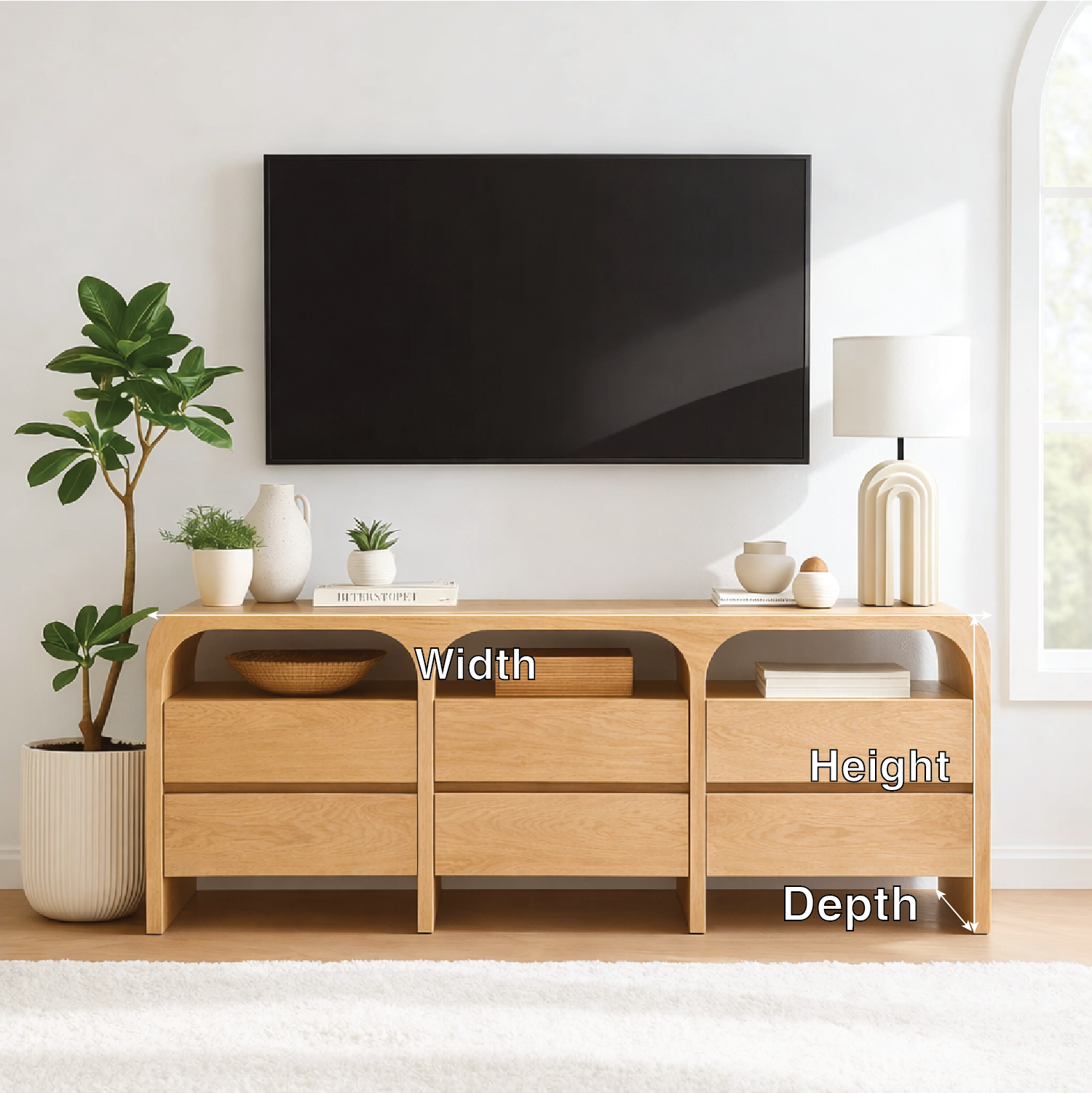 Modern Minimalist Wood TV Stand With Drawers Long Media Console Storage Cabinet