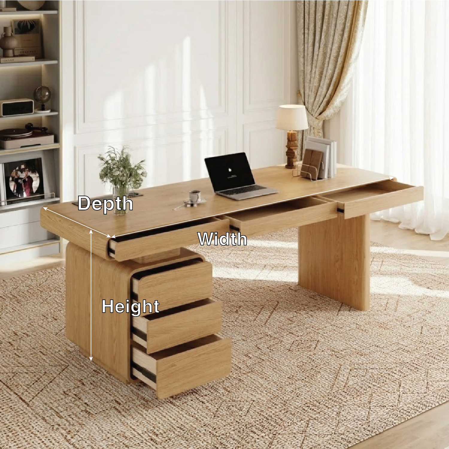 Large Executive Desk with Drawers, Modern Office Work Table, Home Office Writing Desk