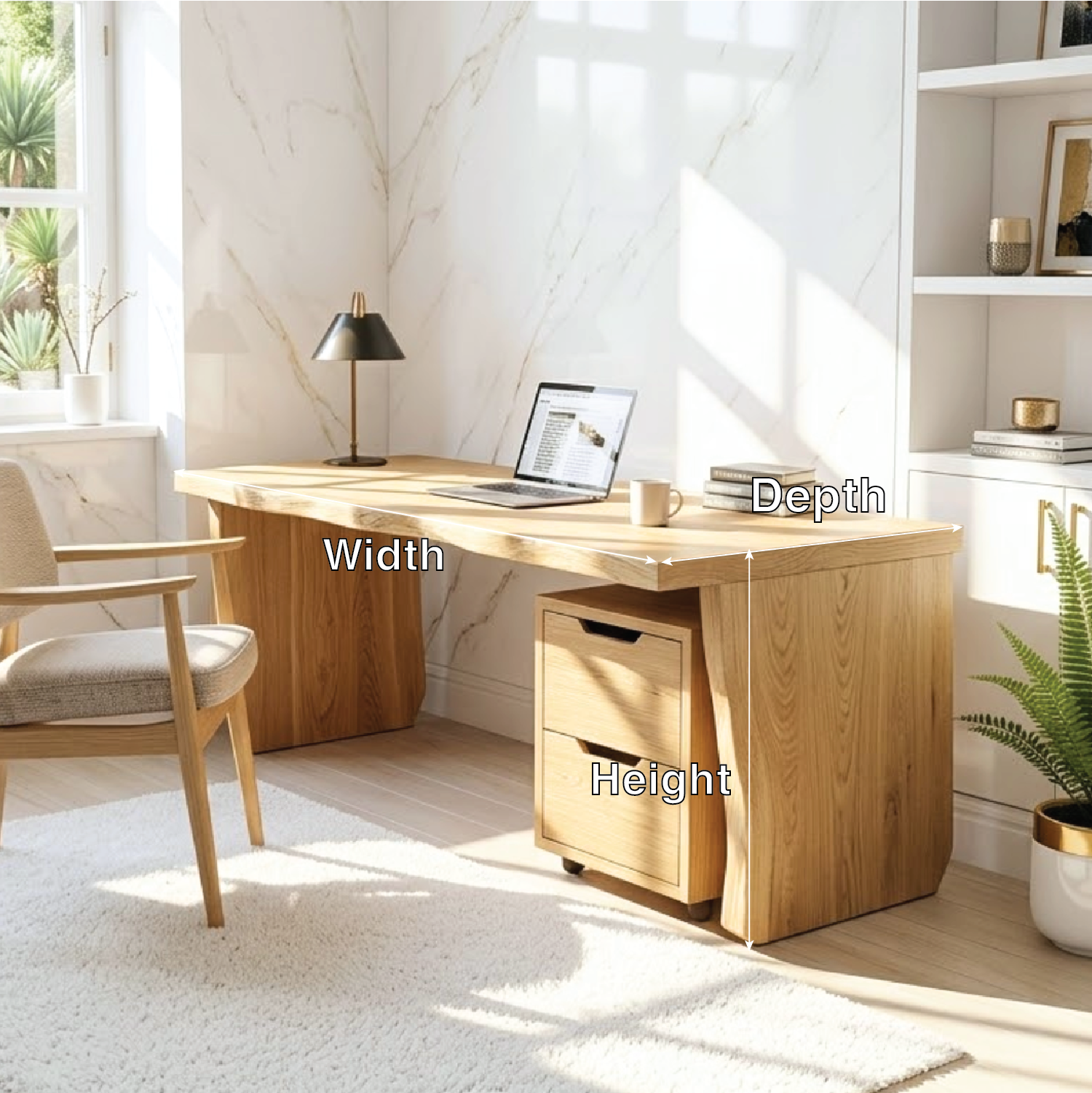 Modern Writing Desk with Mobile Drawer Home Office Work Table Minimal Design