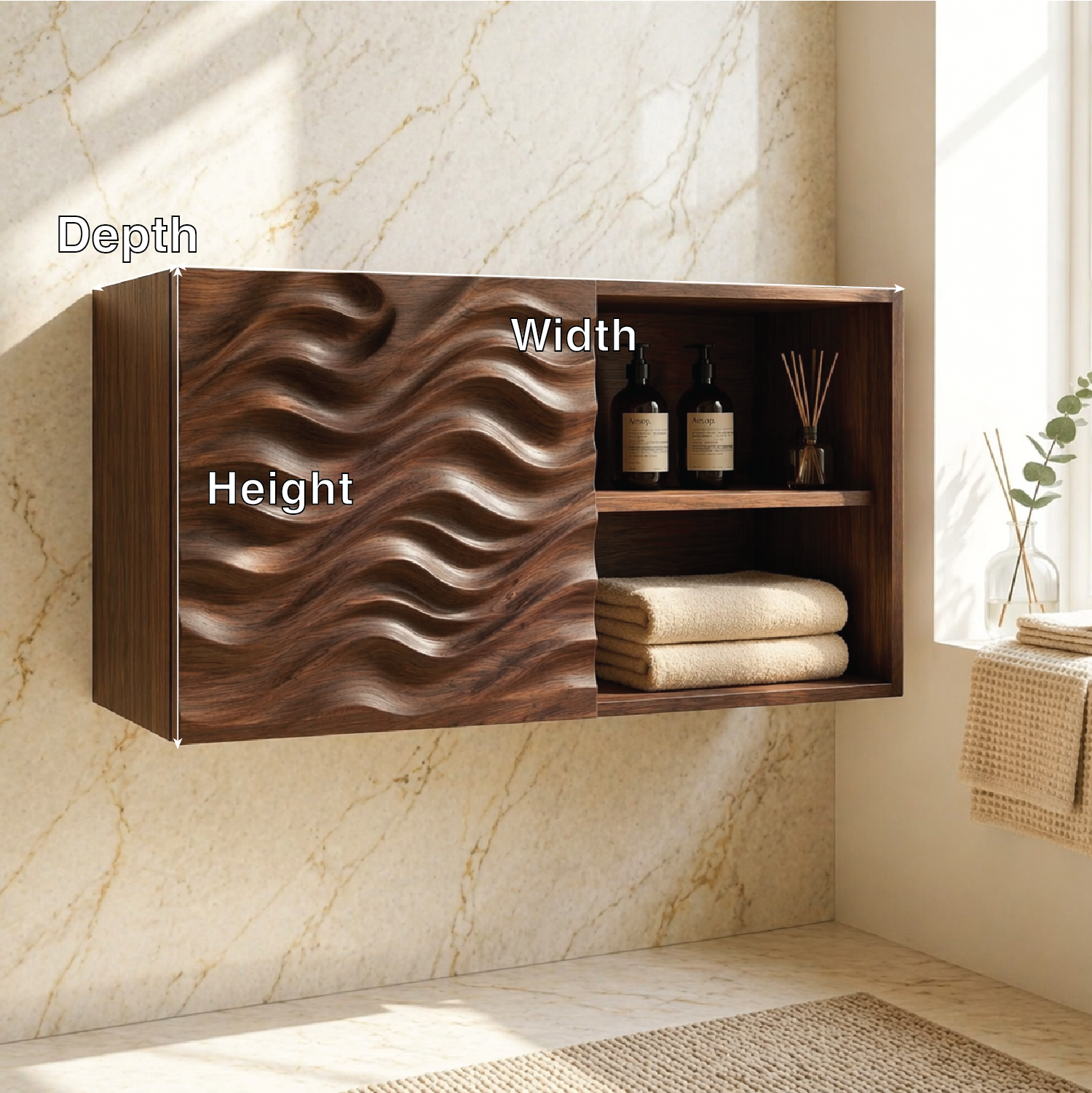 Floating Bathroom Cabinet, Modern Wavy Wall Mounted Vanity Storage Shelf Organizer