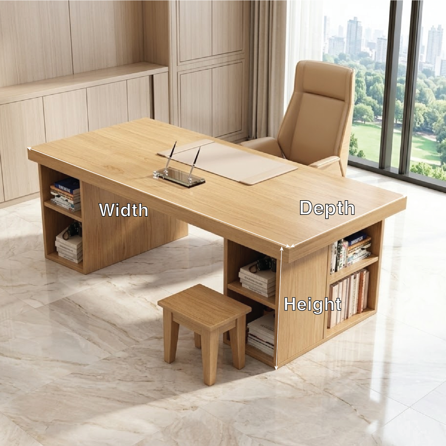 Large Executive Office Desk with Storage Shelves, Modern Writing Table for Home Office Study