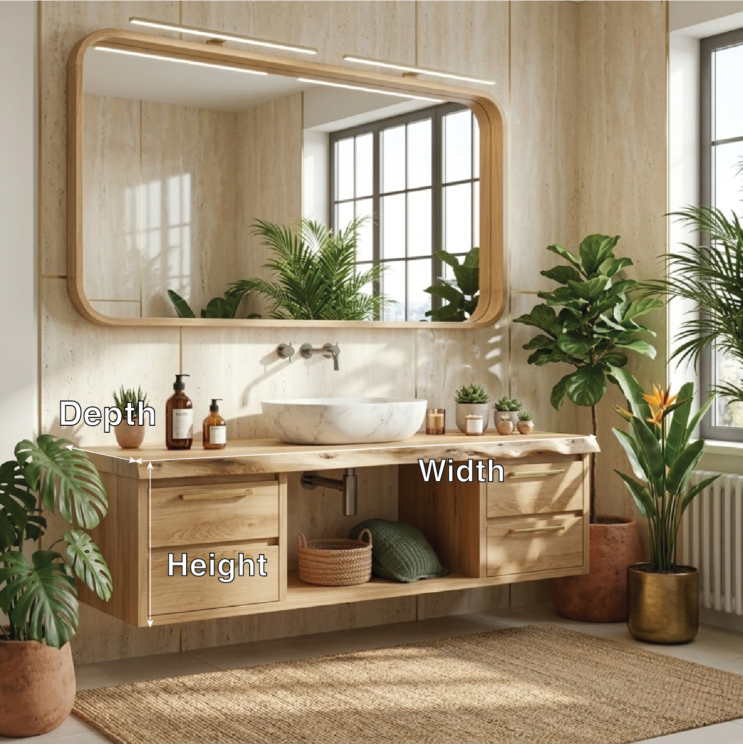 Floating Bathroom Vanity with Natural Wood Finish and Modern Design, Stylish Storage Solution