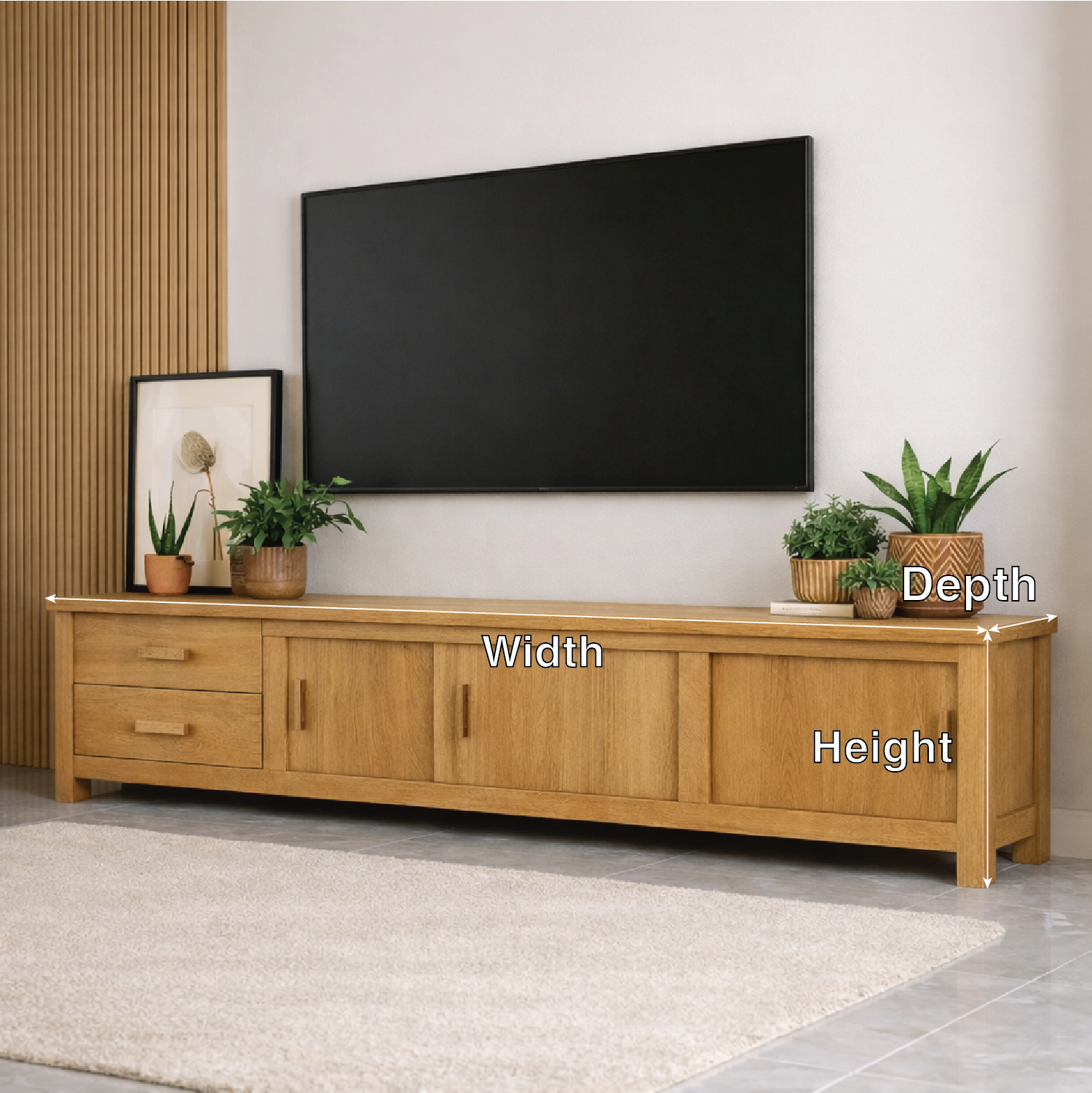 Mid Century Solid Wood TV Stand Long Media Console Storage Entertainment Cabinet