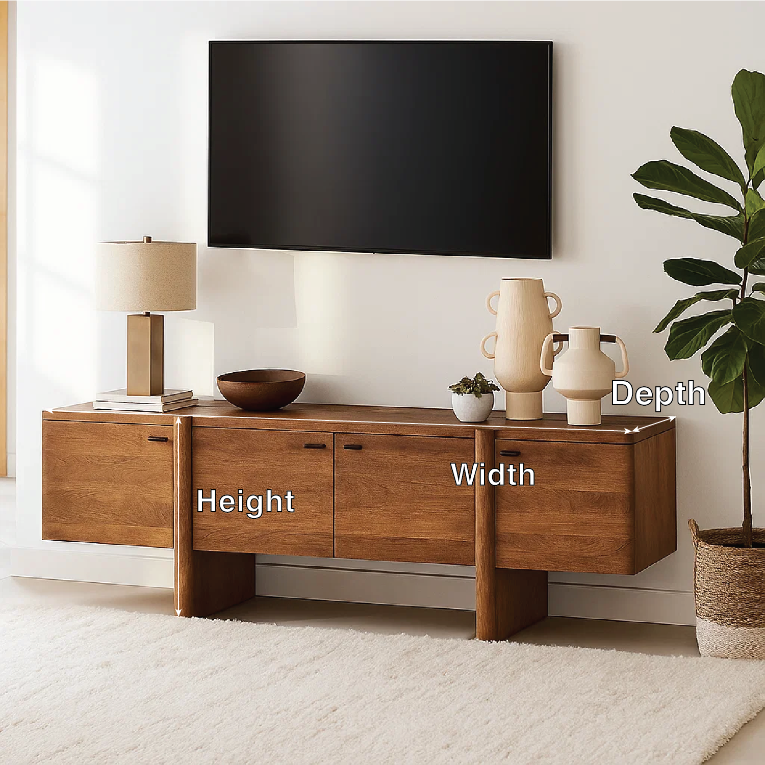 Handcrafted Solid Wood TV Stand with Drawer and Open Shelf Mid Century Modern Media Console