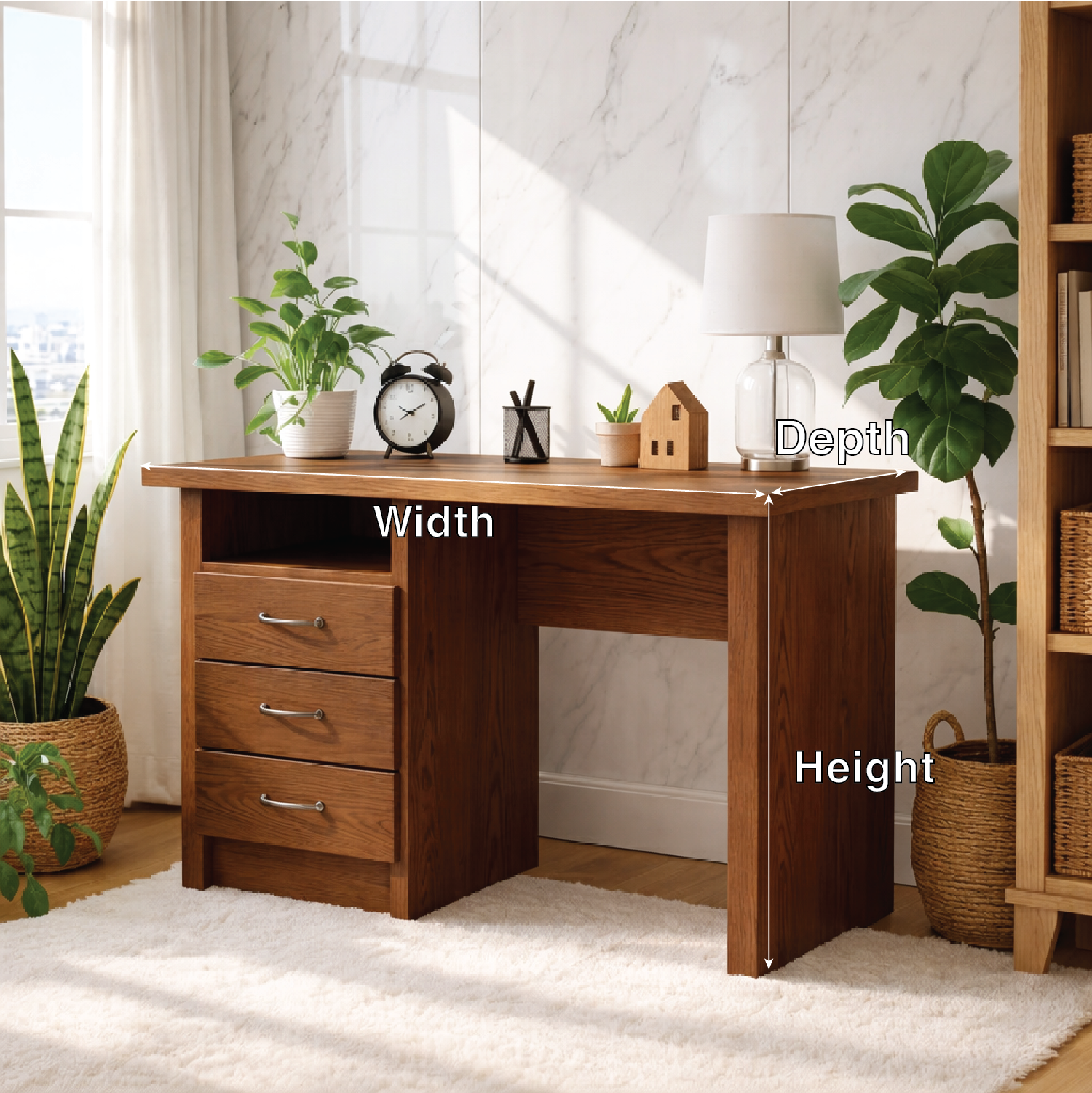 Walnut Compact Writing Desk with Drawers – Cozy Natural Workspace