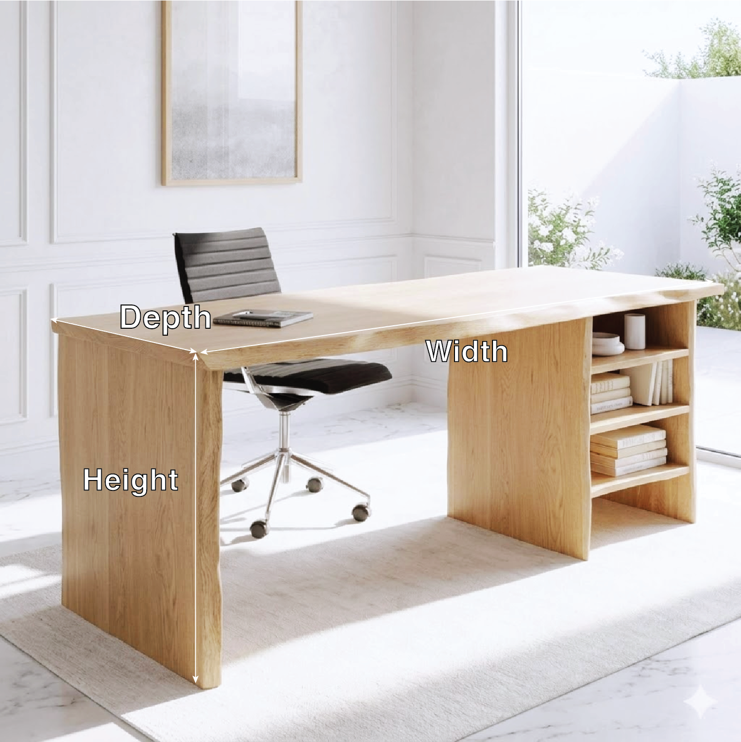 Modern Writing Desk with Open Shelf Storage Home Office Work Table Minimal Design